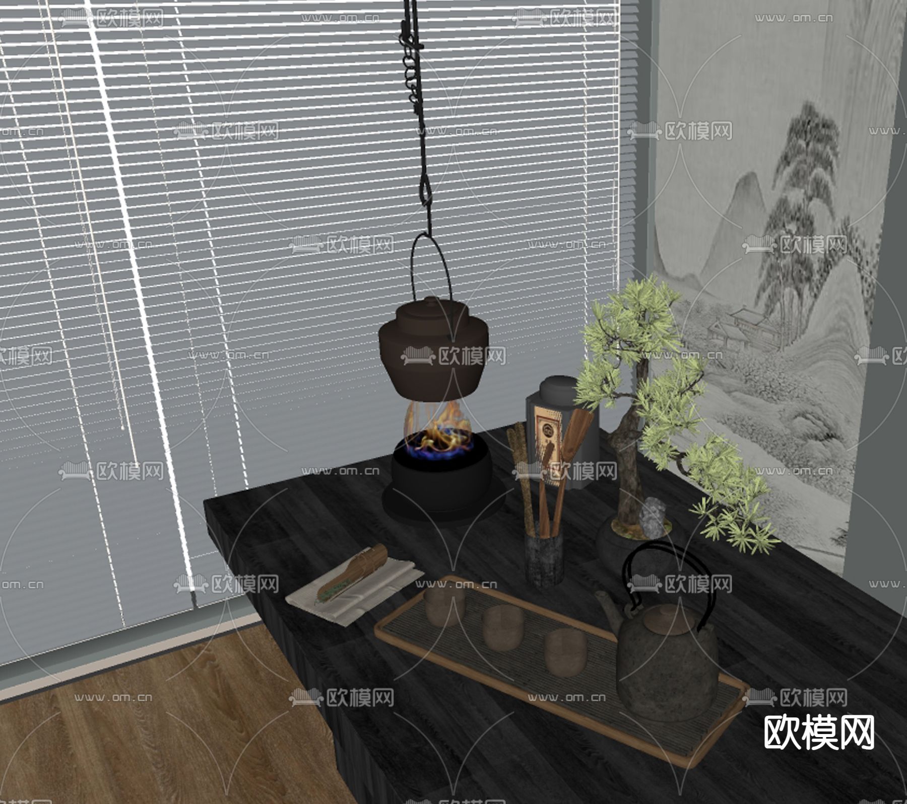 新中式悬挂茶壶su模型下载（渲染图2）