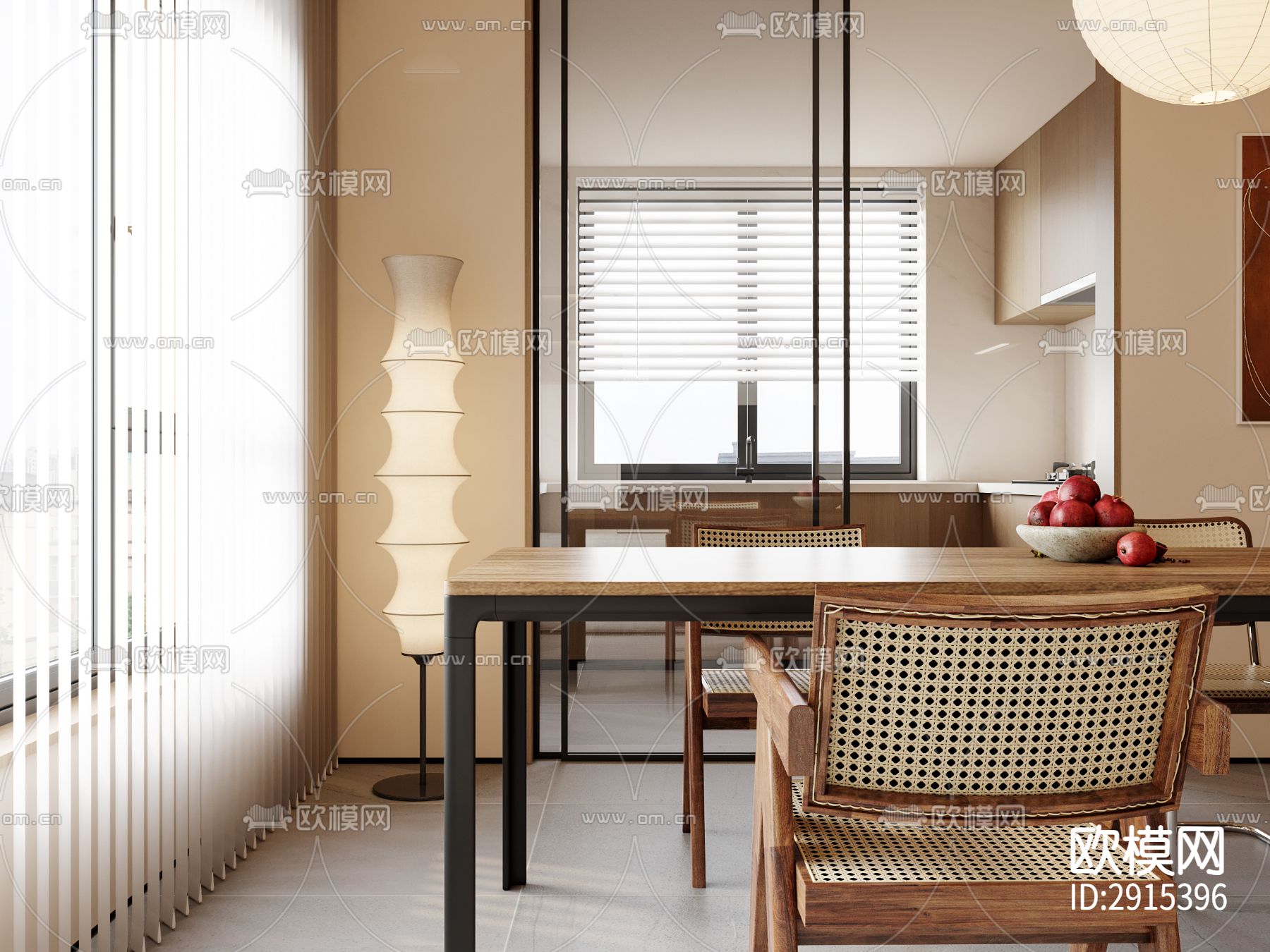 奶油风cad施工图下载（渲染图9）