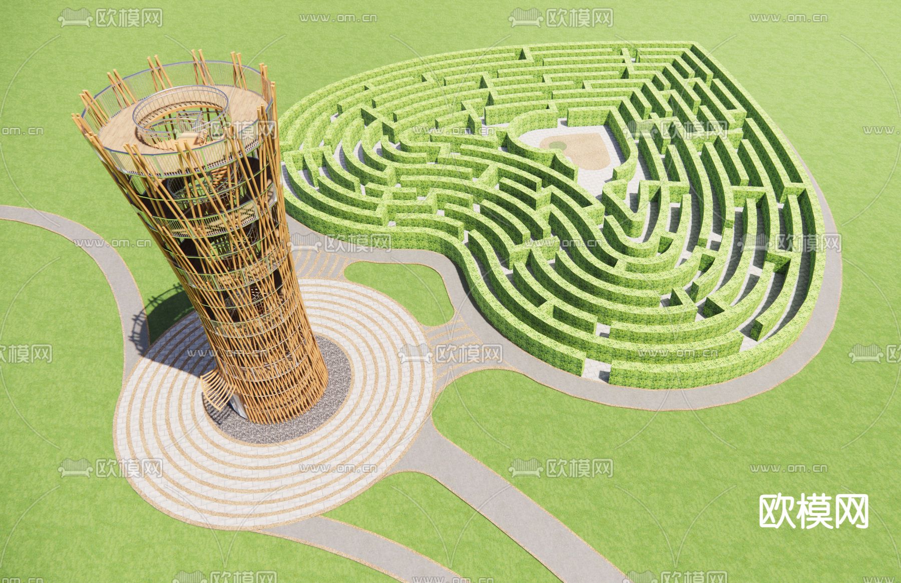 现代景观塔su模型下载（渲染图1）