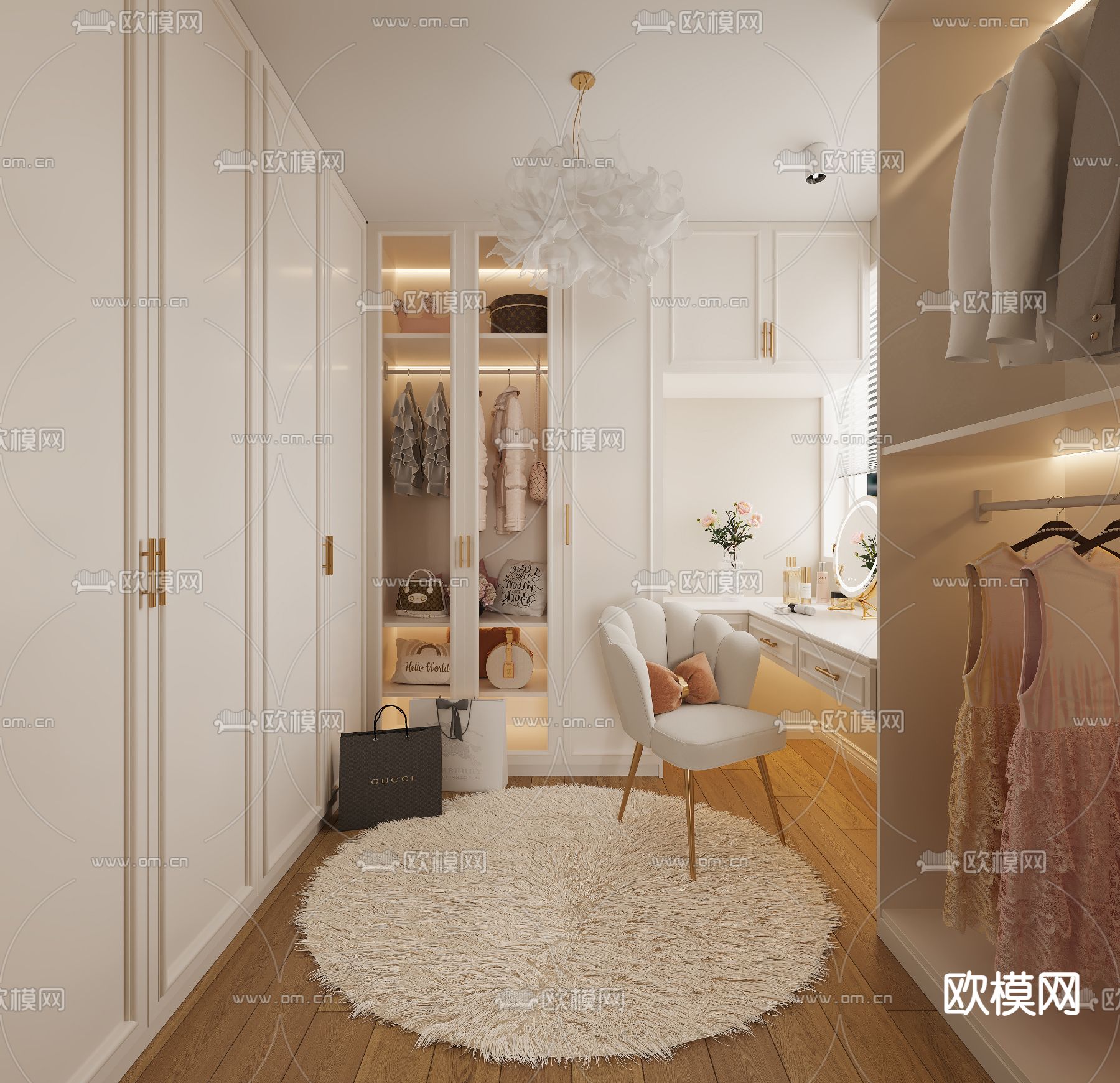 奶油风衣帽间3d模型下载