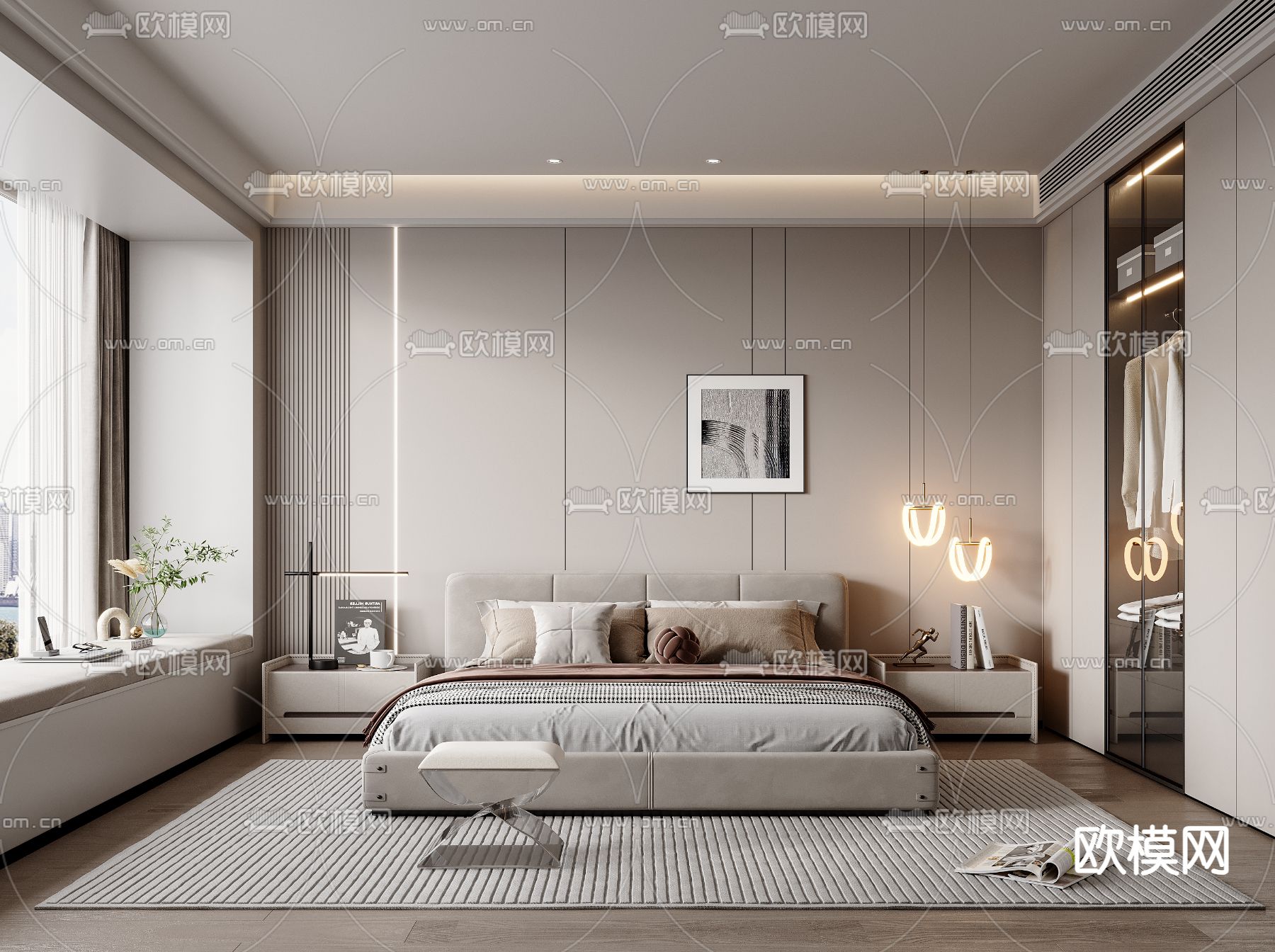 现代卧室 主人房3d模型下载