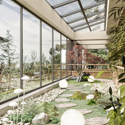  现代阳光房 玻璃房su模型 