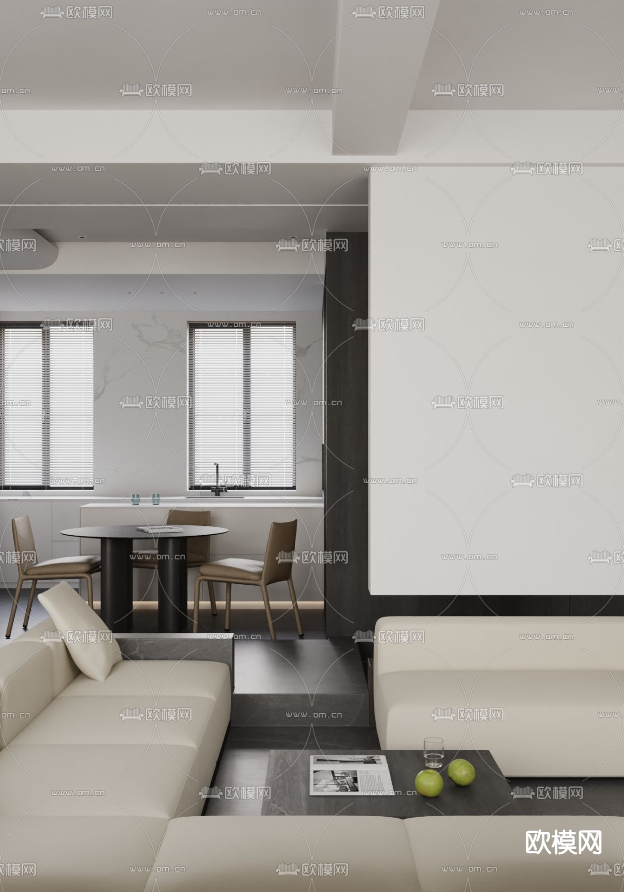 高级灰客餐厅su模型下载（渲染图1）