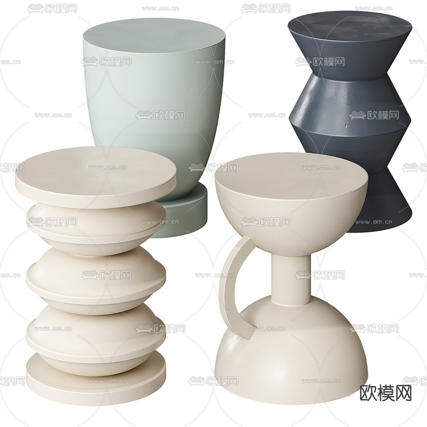 奶油风圆几 边几 角几3d模型下载