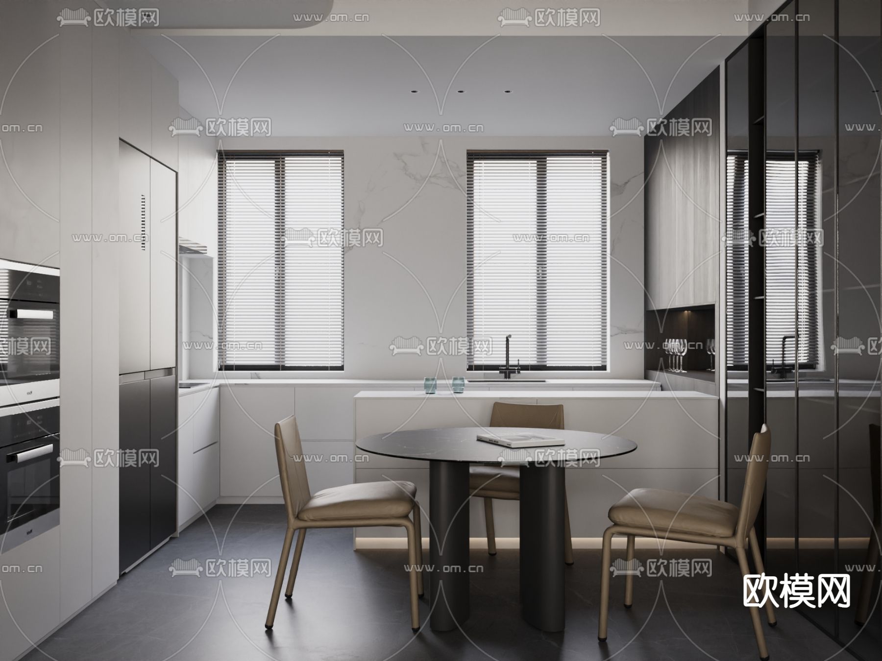 高级灰客餐厅su模型下载（渲染图3）