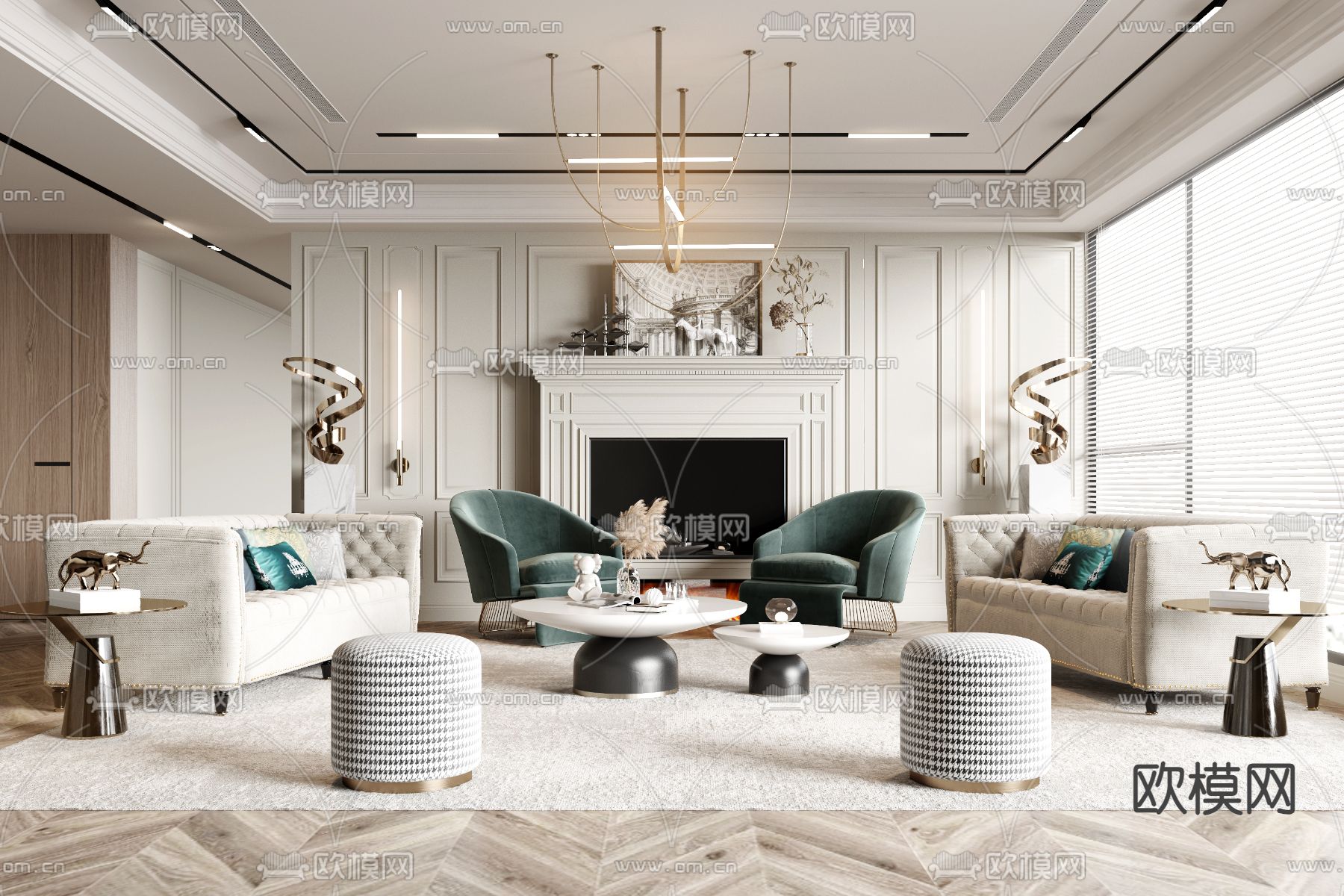 美式客厅3d模型下载