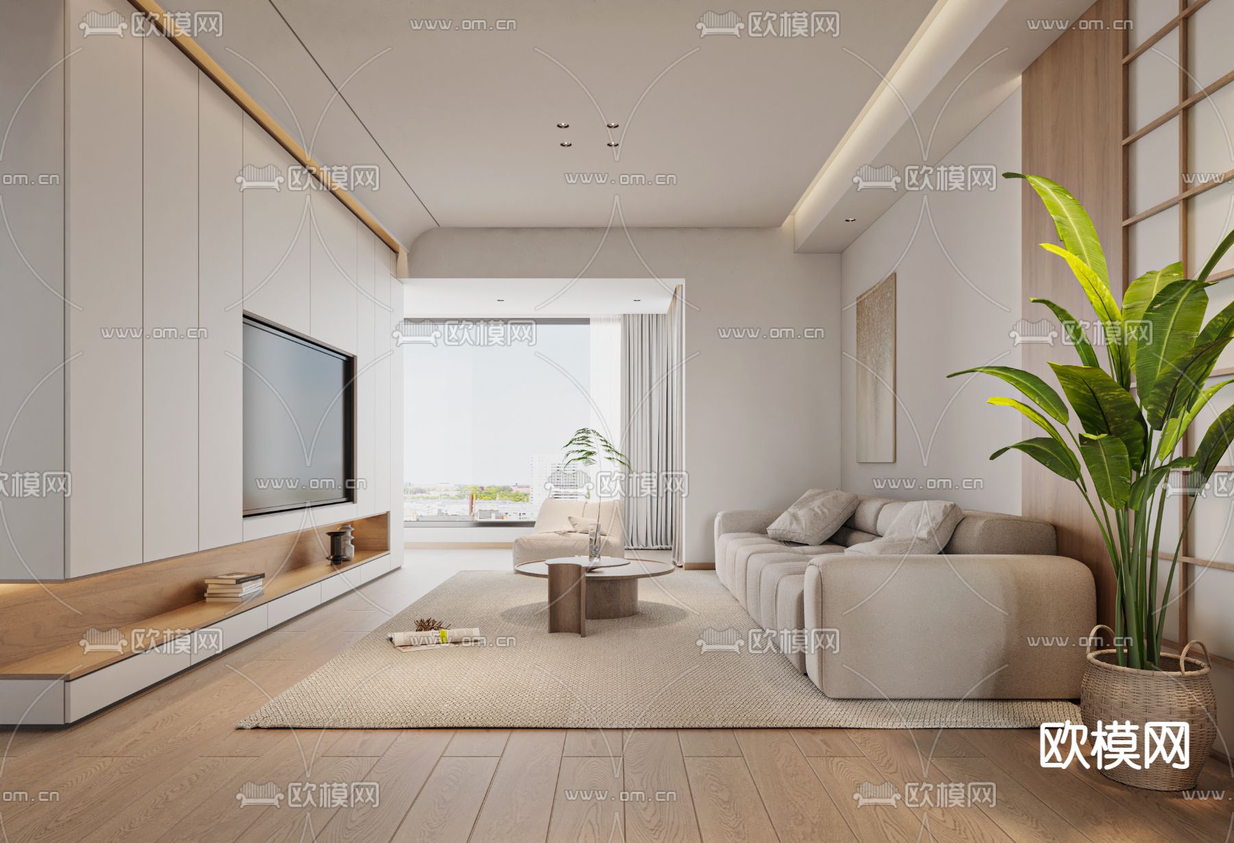 日式客厅 餐厅3d模型下载（渲染图1）