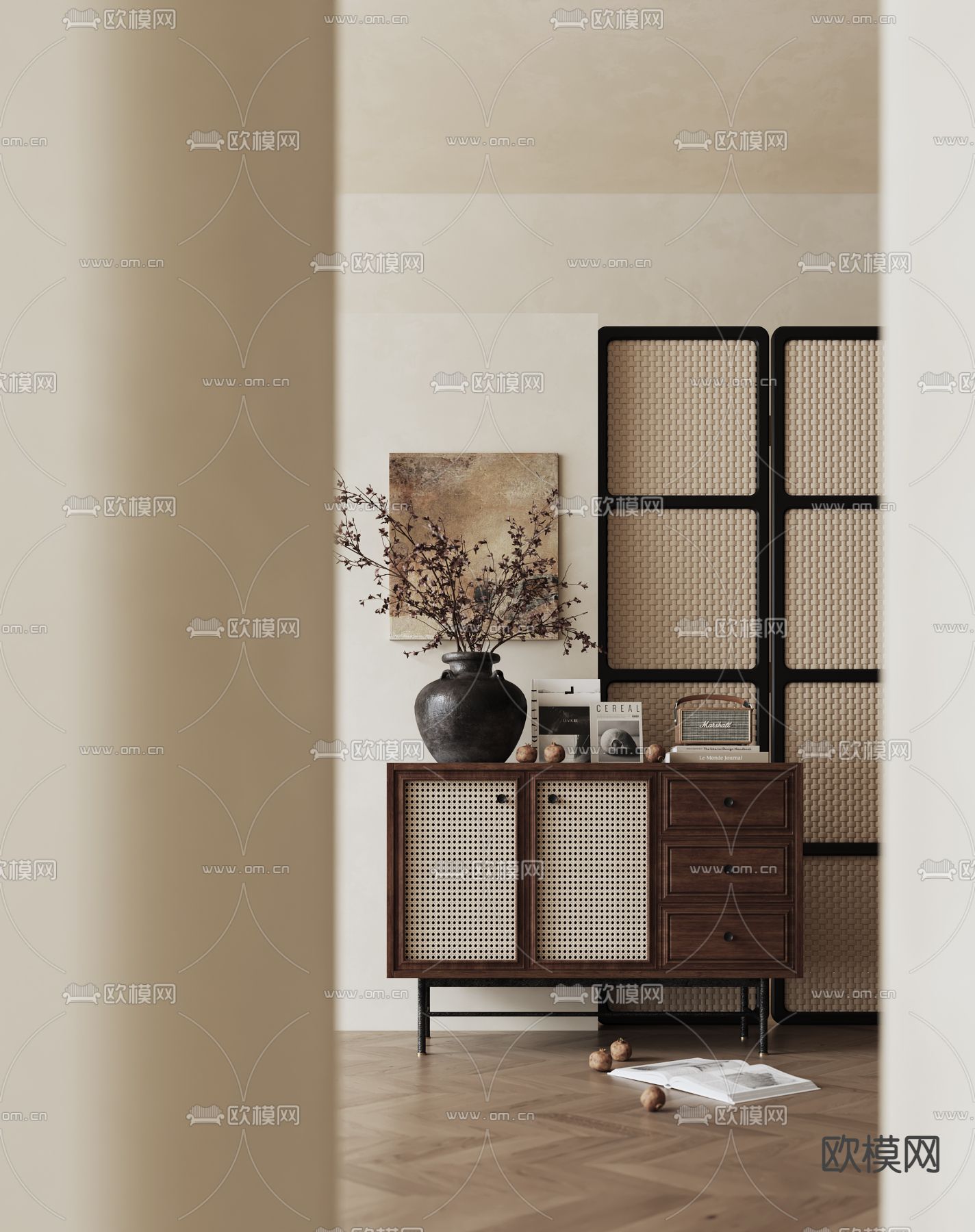 侘寂风边柜 端景柜 玄关柜3d模型下载