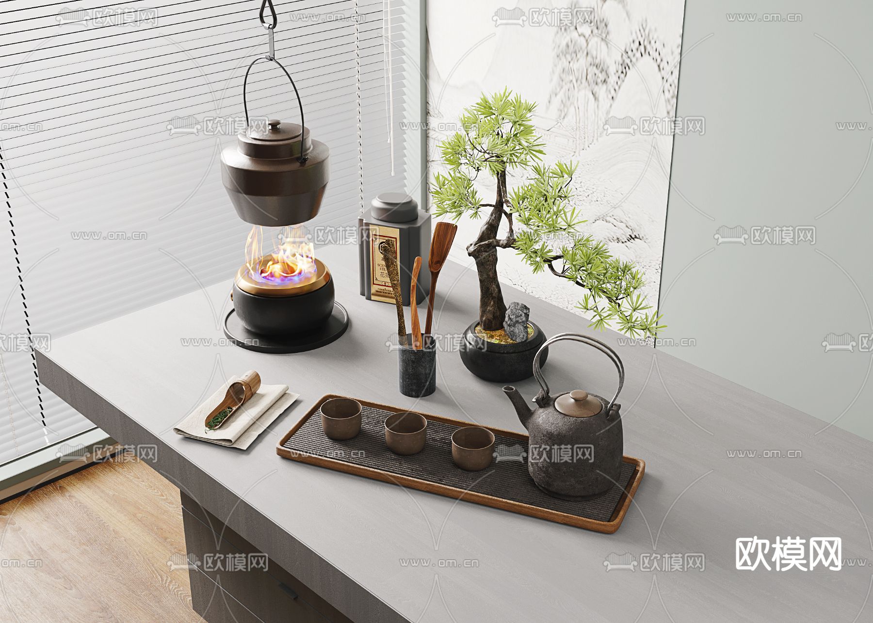新中式悬挂茶壶su模型下载（渲染图1）