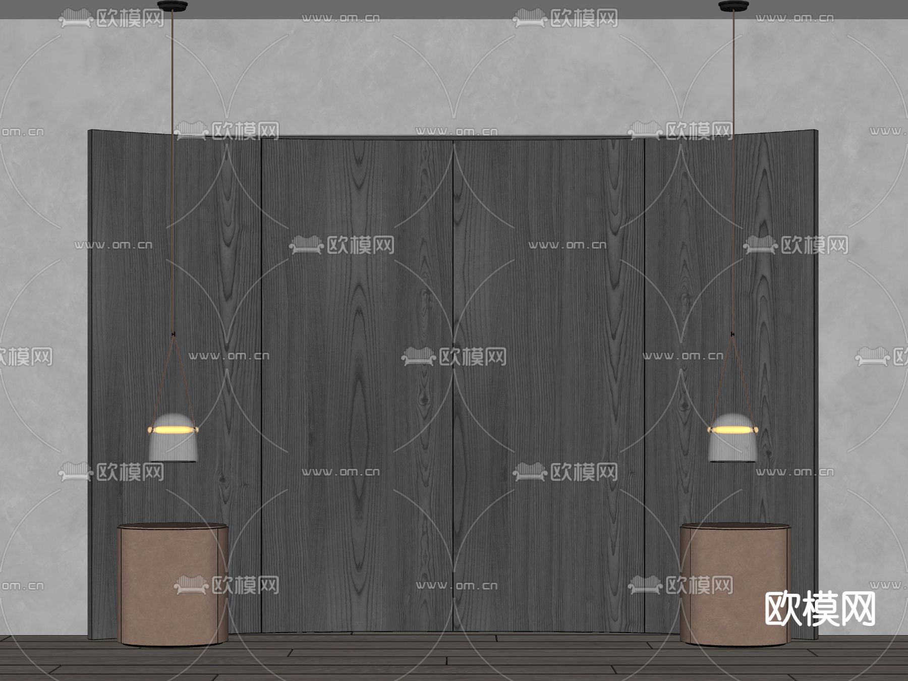 现代卧室背景墙su模型下载（渲染图2）