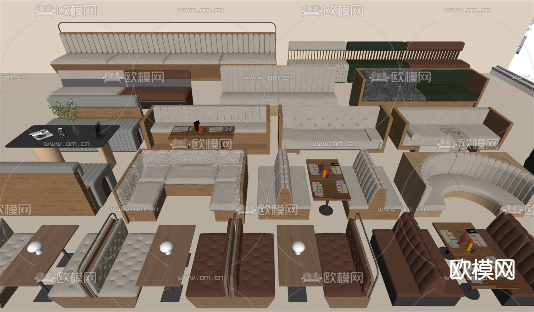 现代卡座沙发su模型下载（渲染图2）