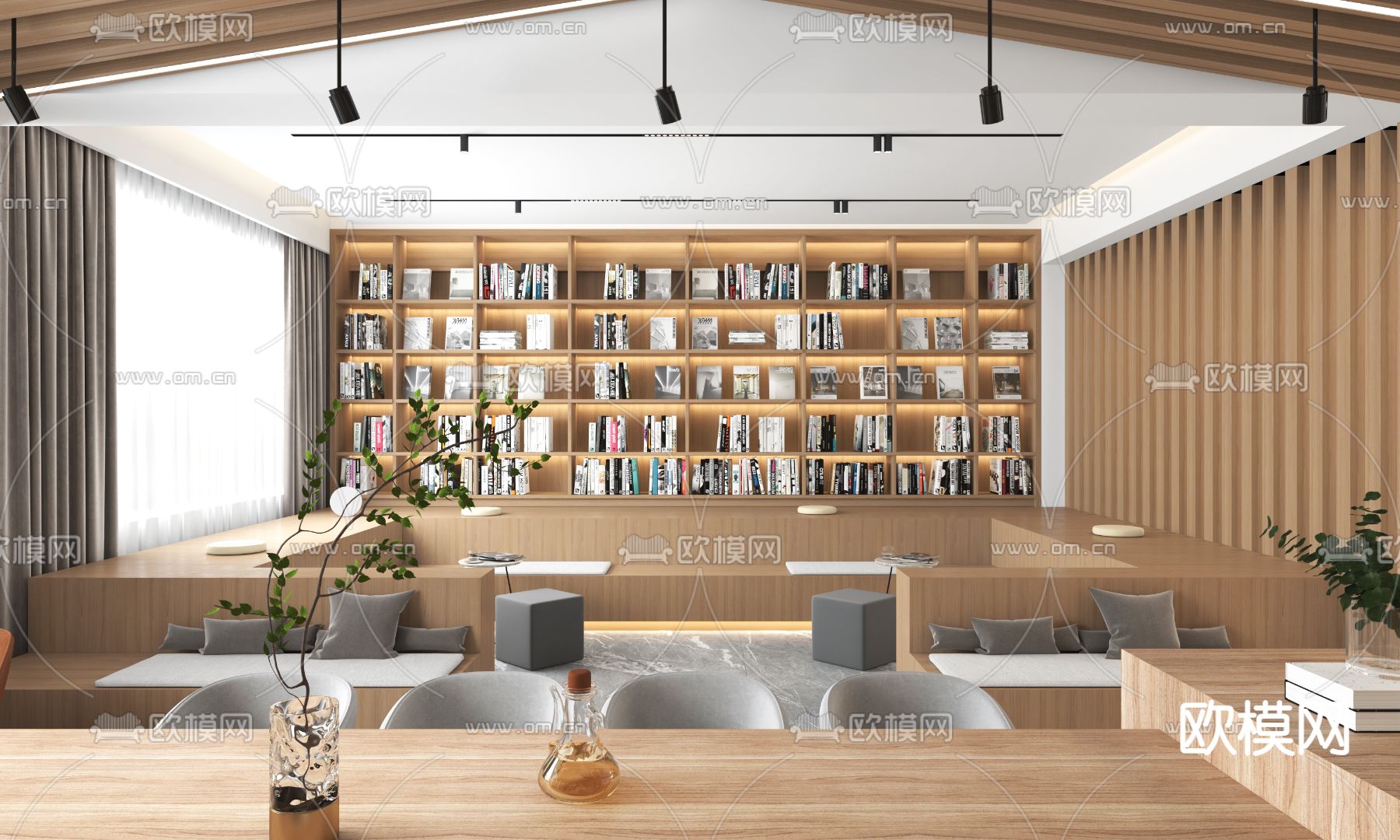 现代图书馆 书吧 休息区 茶水吧3d模型下载（渲染图3）