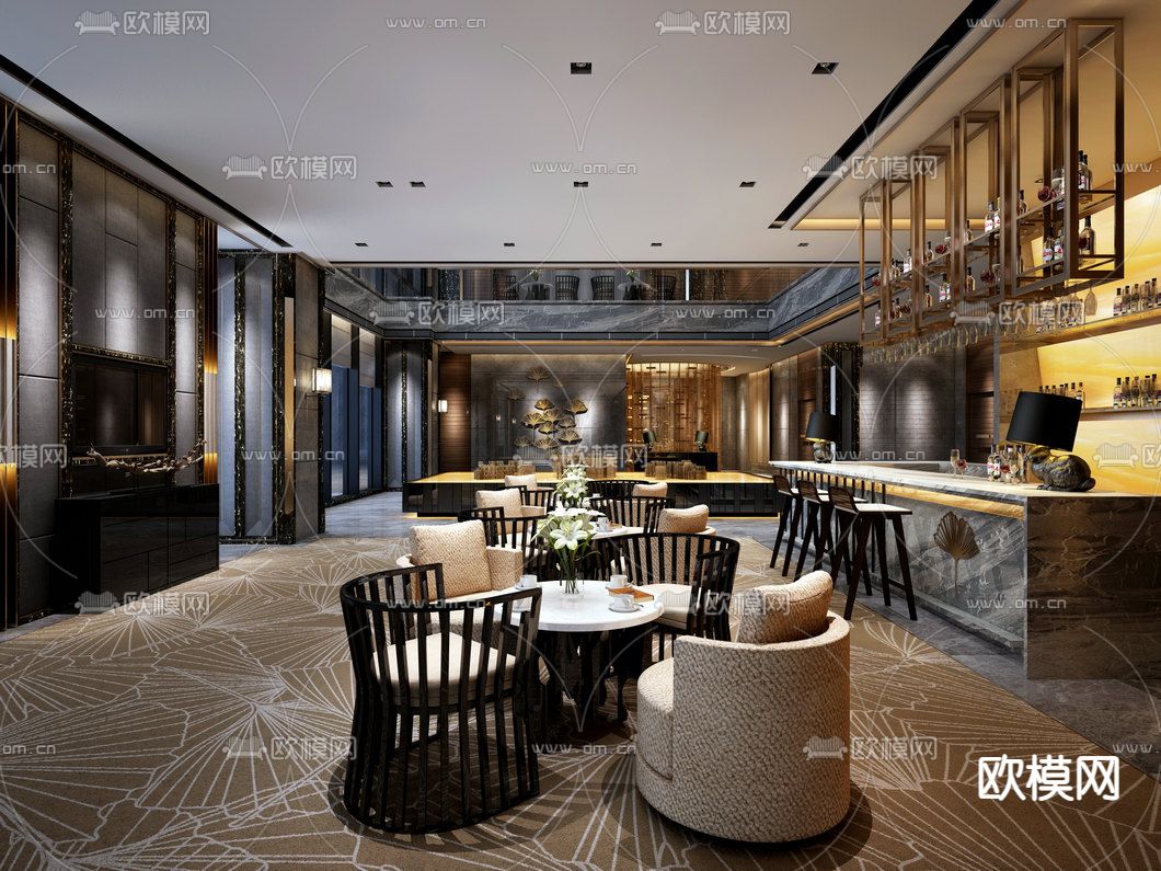 新中式售楼部免费3d模型下载（渲染图2）