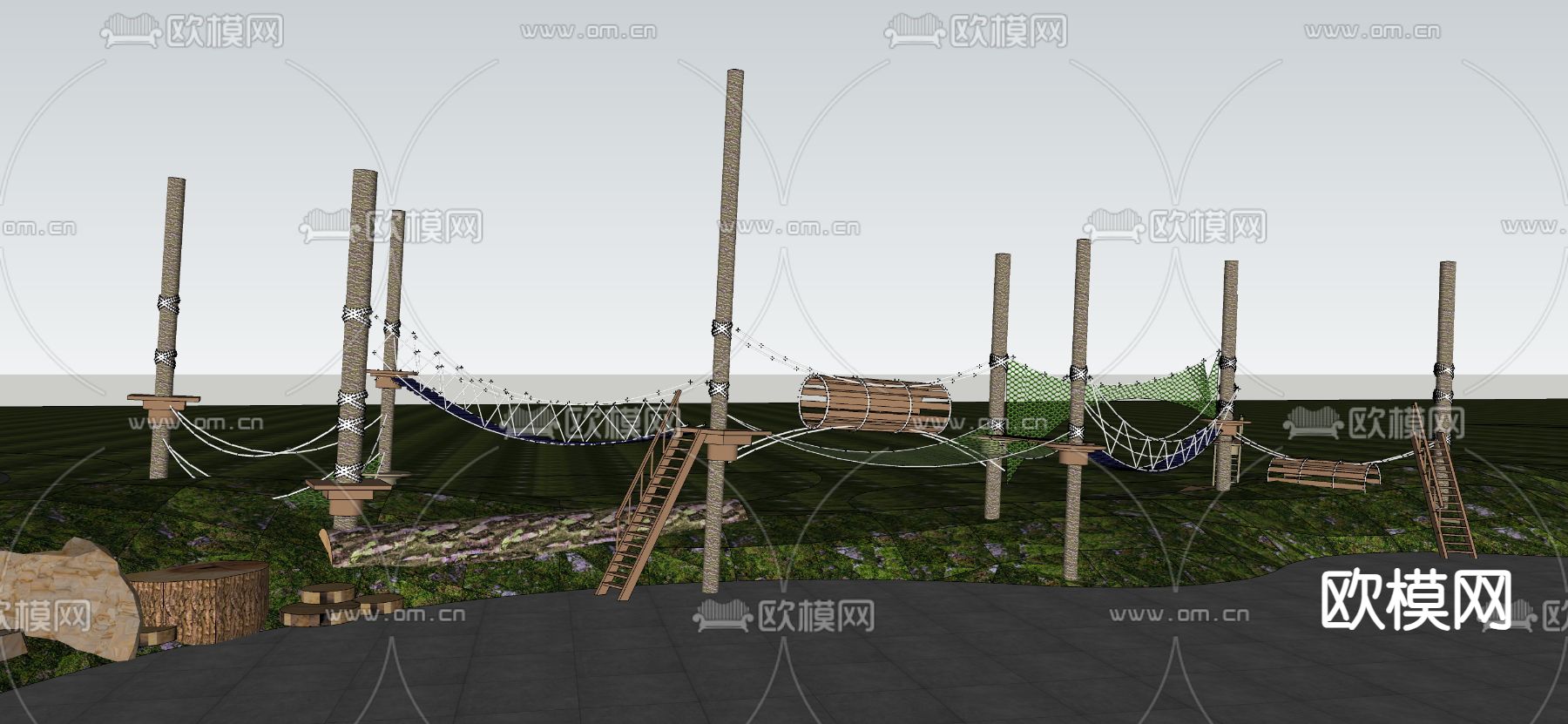 儿童攀爬构架su模型下载（渲染图2）
