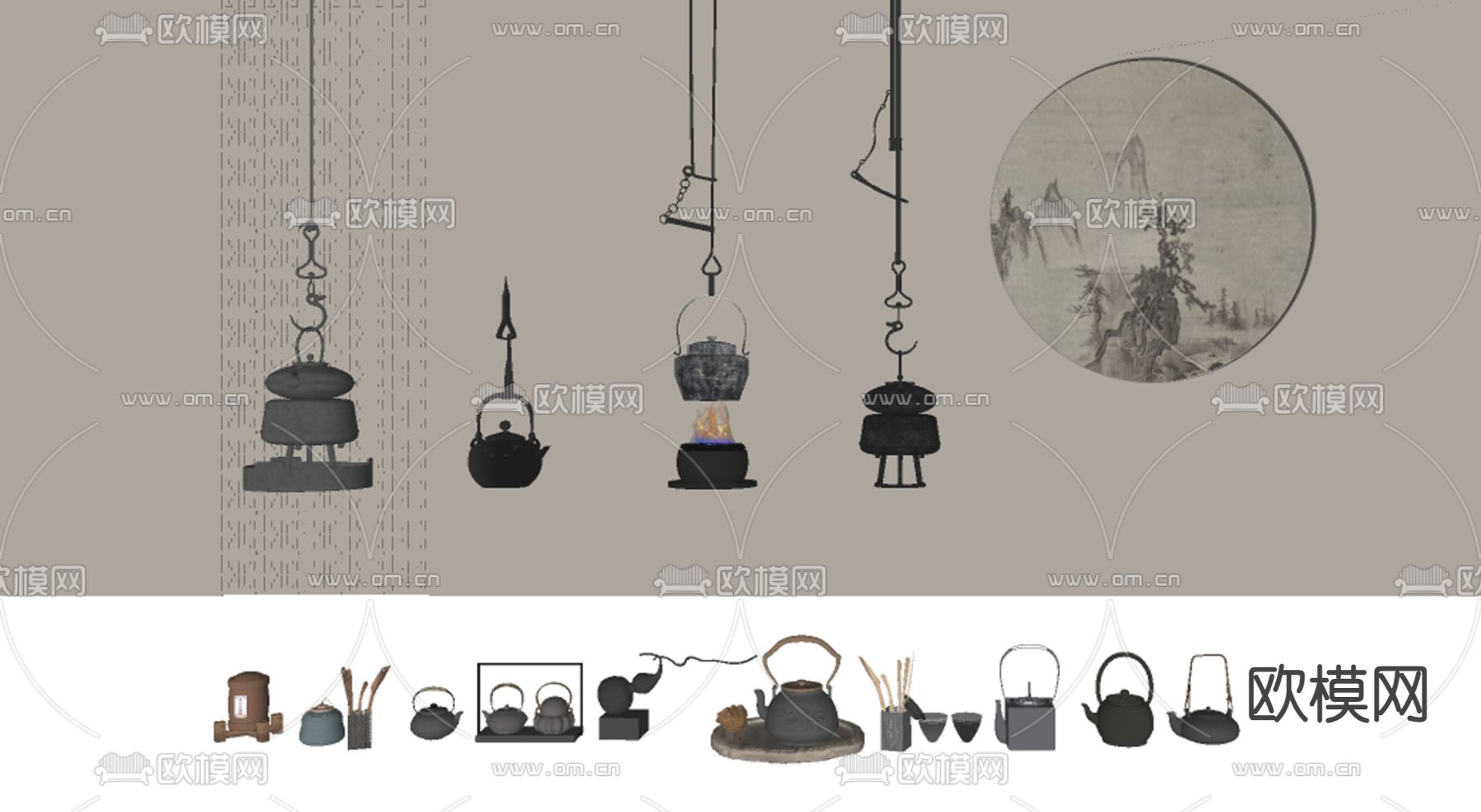 新中式悬挂茶壶su模型下载（渲染图2）