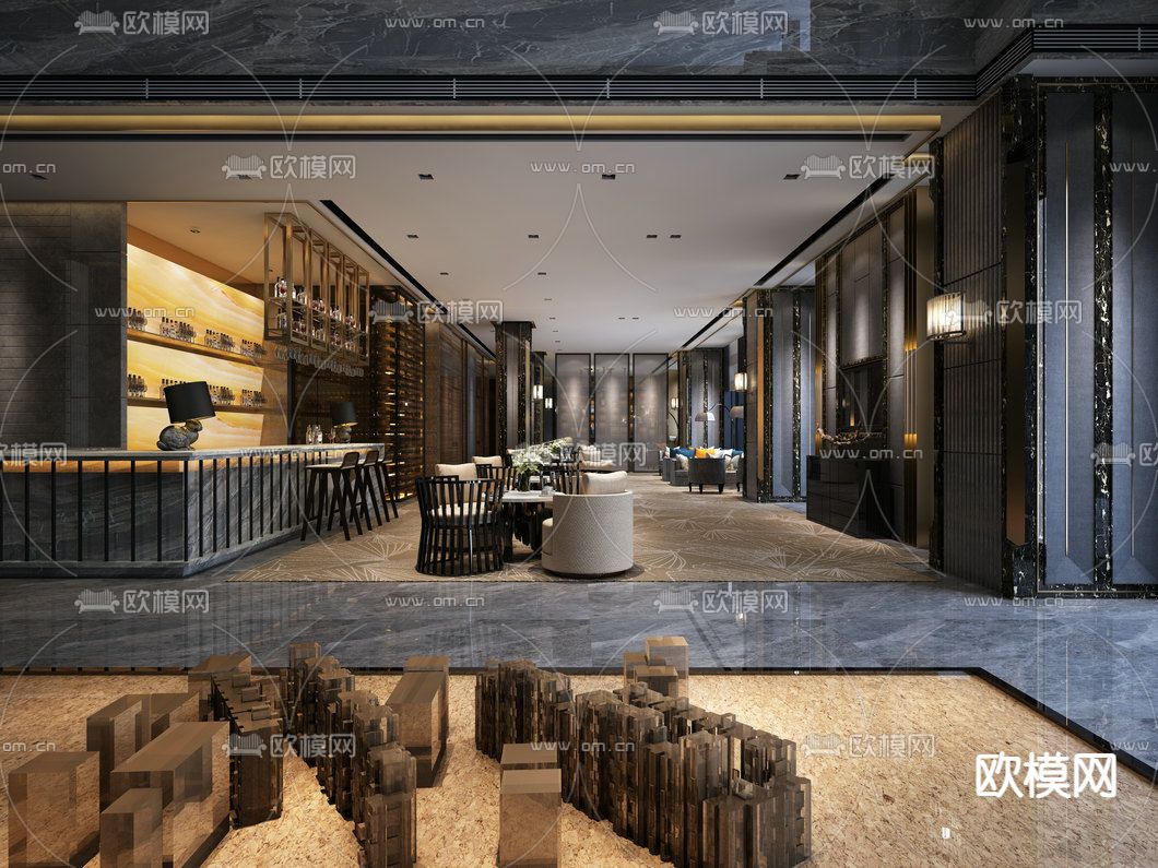 新中式售楼部免费3d模型下载（渲染图1）