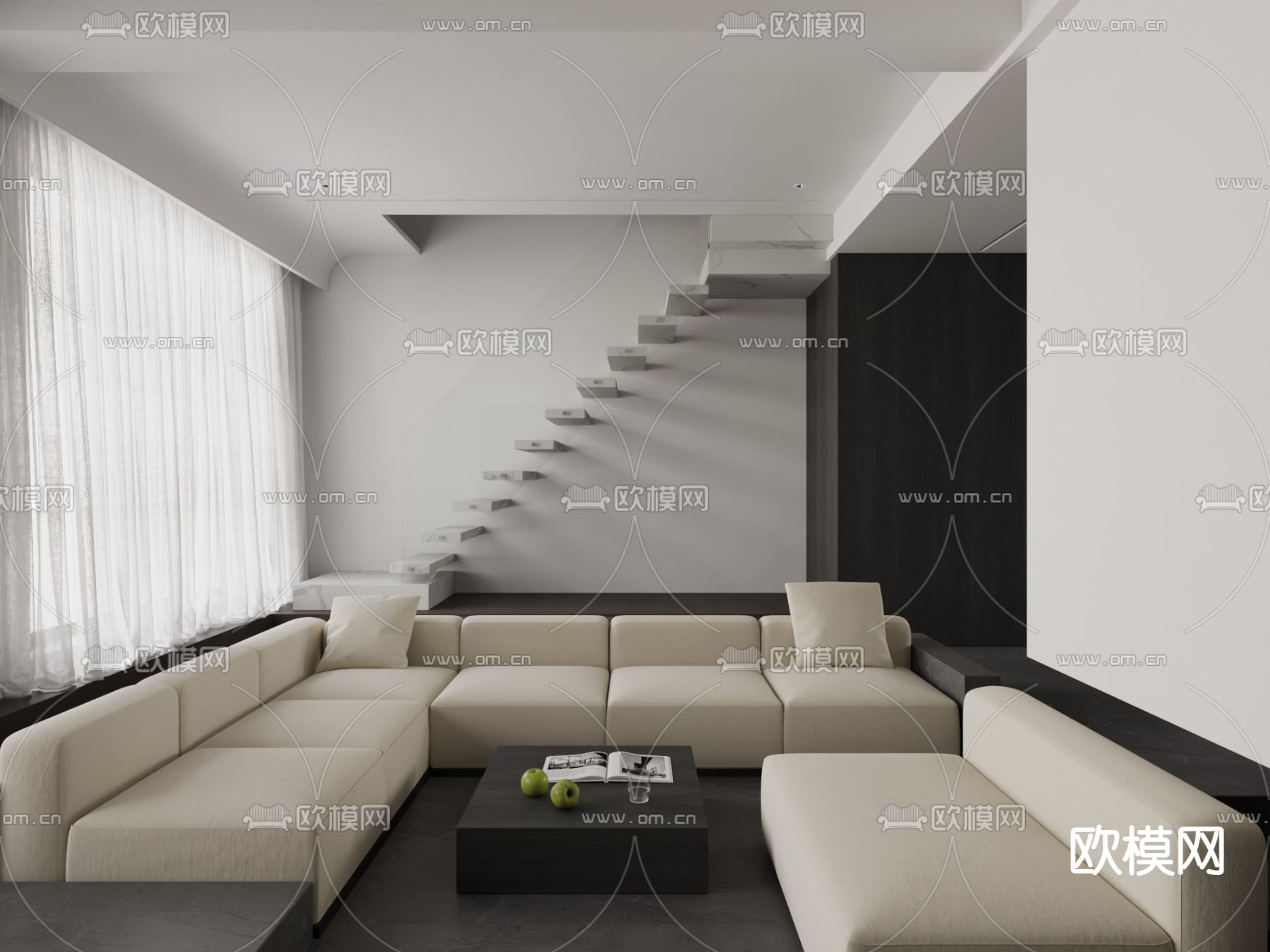 高级灰客餐厅su模型下载（渲染图7）