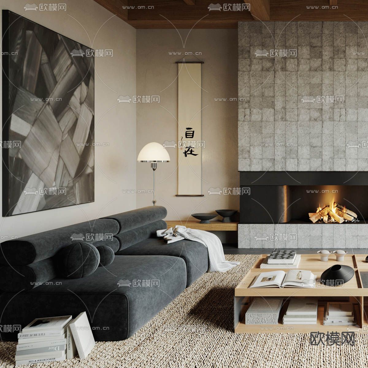 新中式禅意客厅3d模型下载（渲染图2）