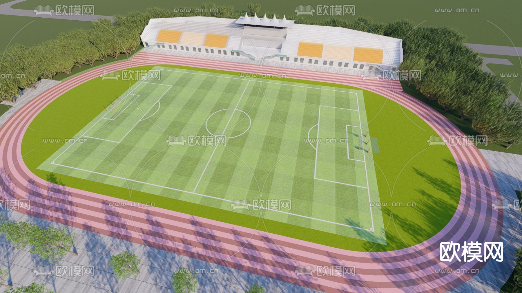 现代运动操场 足球场su模型下载（渲染图2）