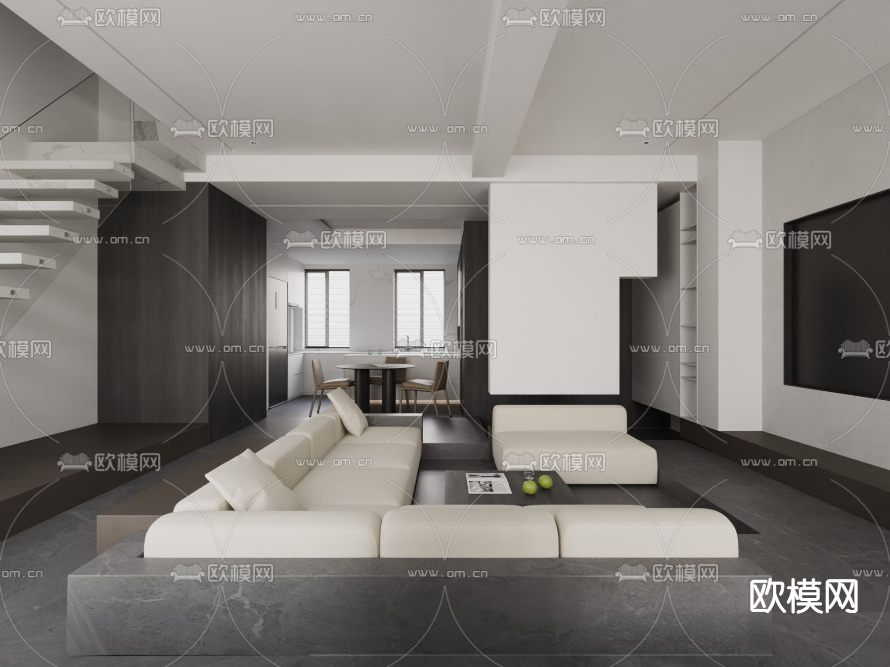 高级灰客餐厅su模型下载（渲染图5）