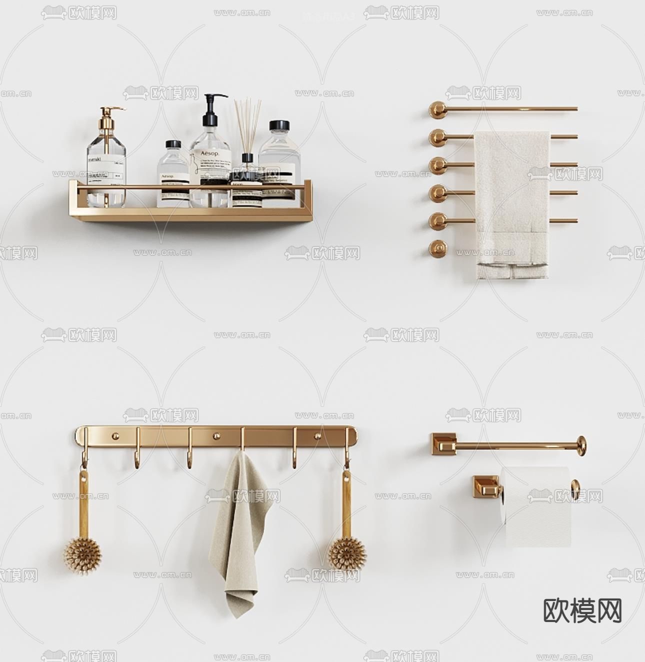 卫浴小件 毛巾 毛巾架3d模型下载
