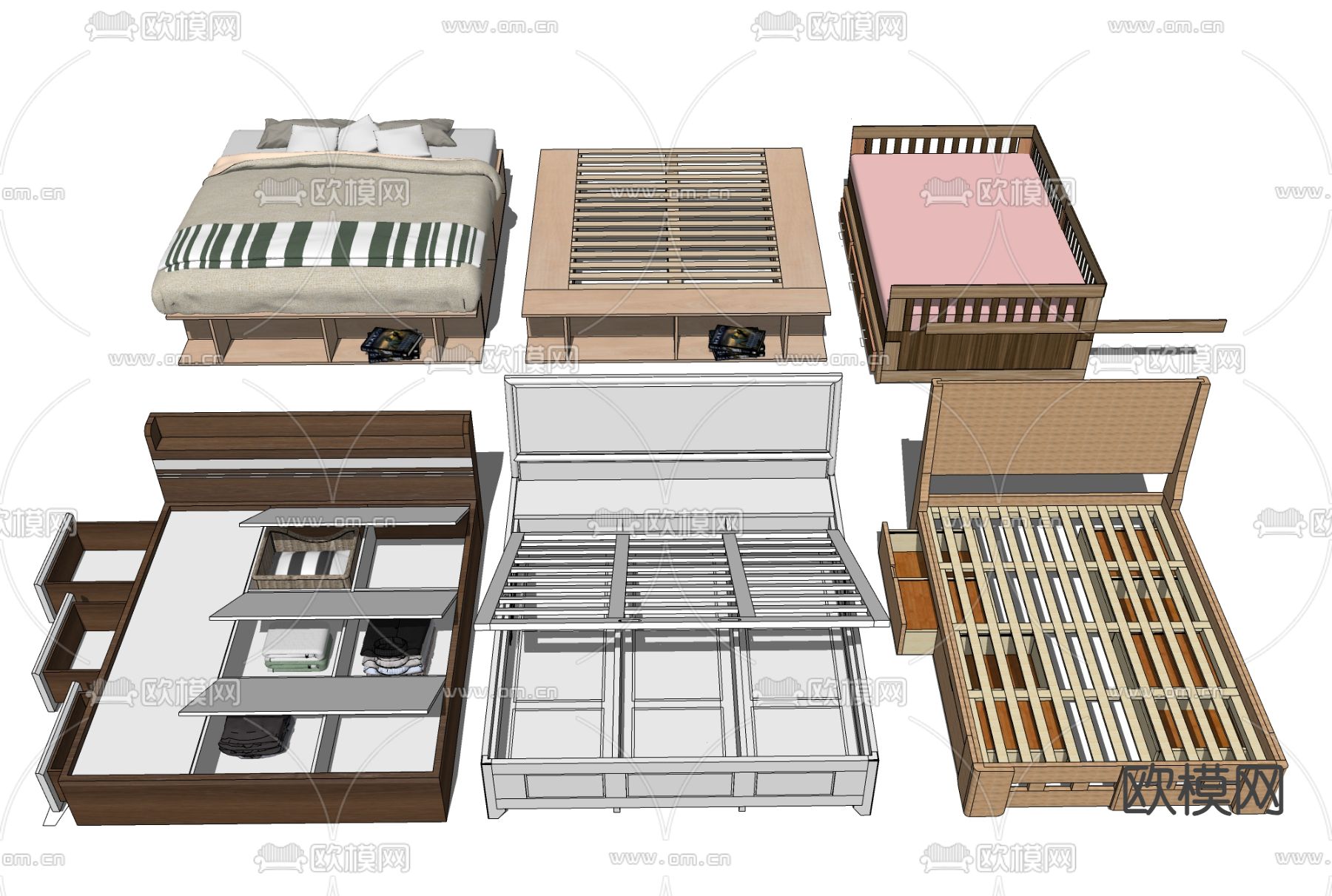 木板床 床架su模型下载（渲染图1）