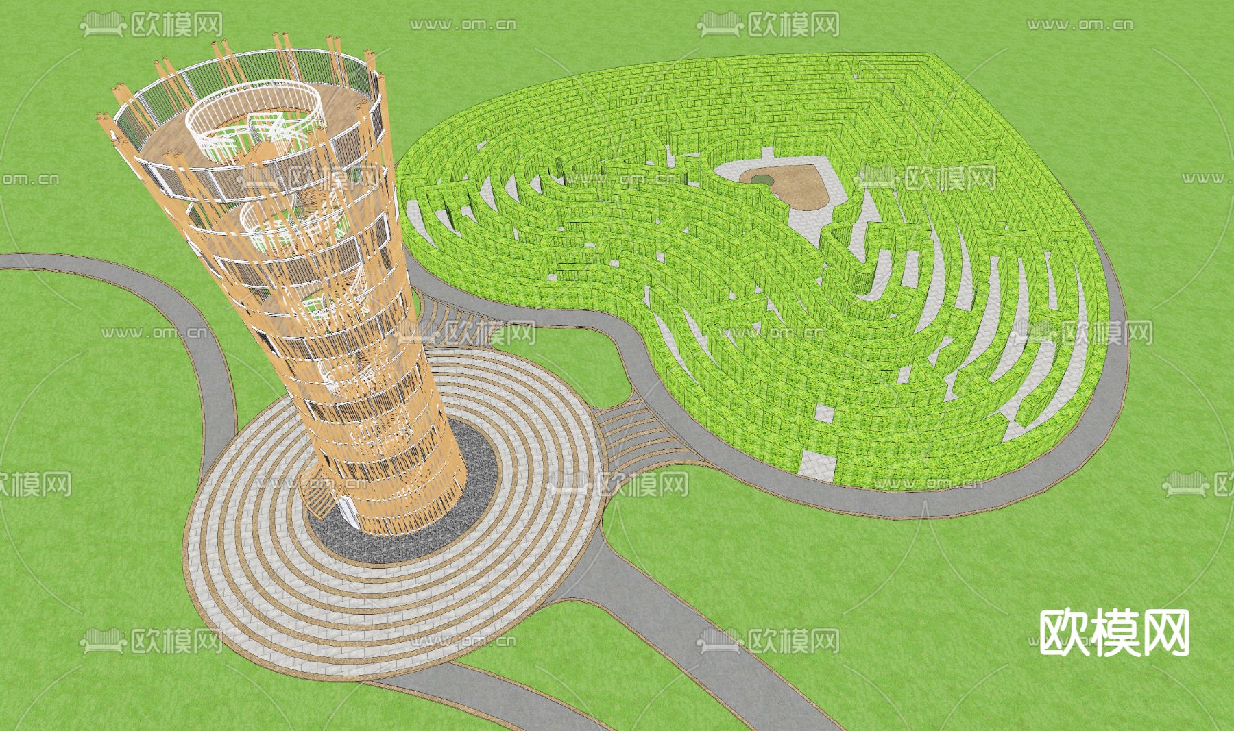 现代景观塔su模型下载（渲染图2）