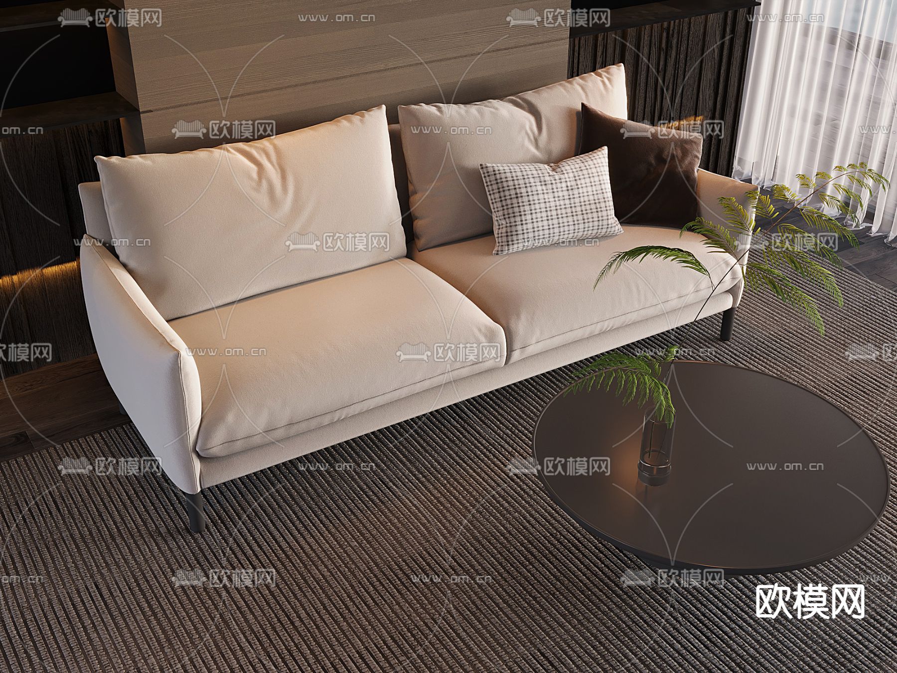 奶油风沙发 双人沙发3d模型下载