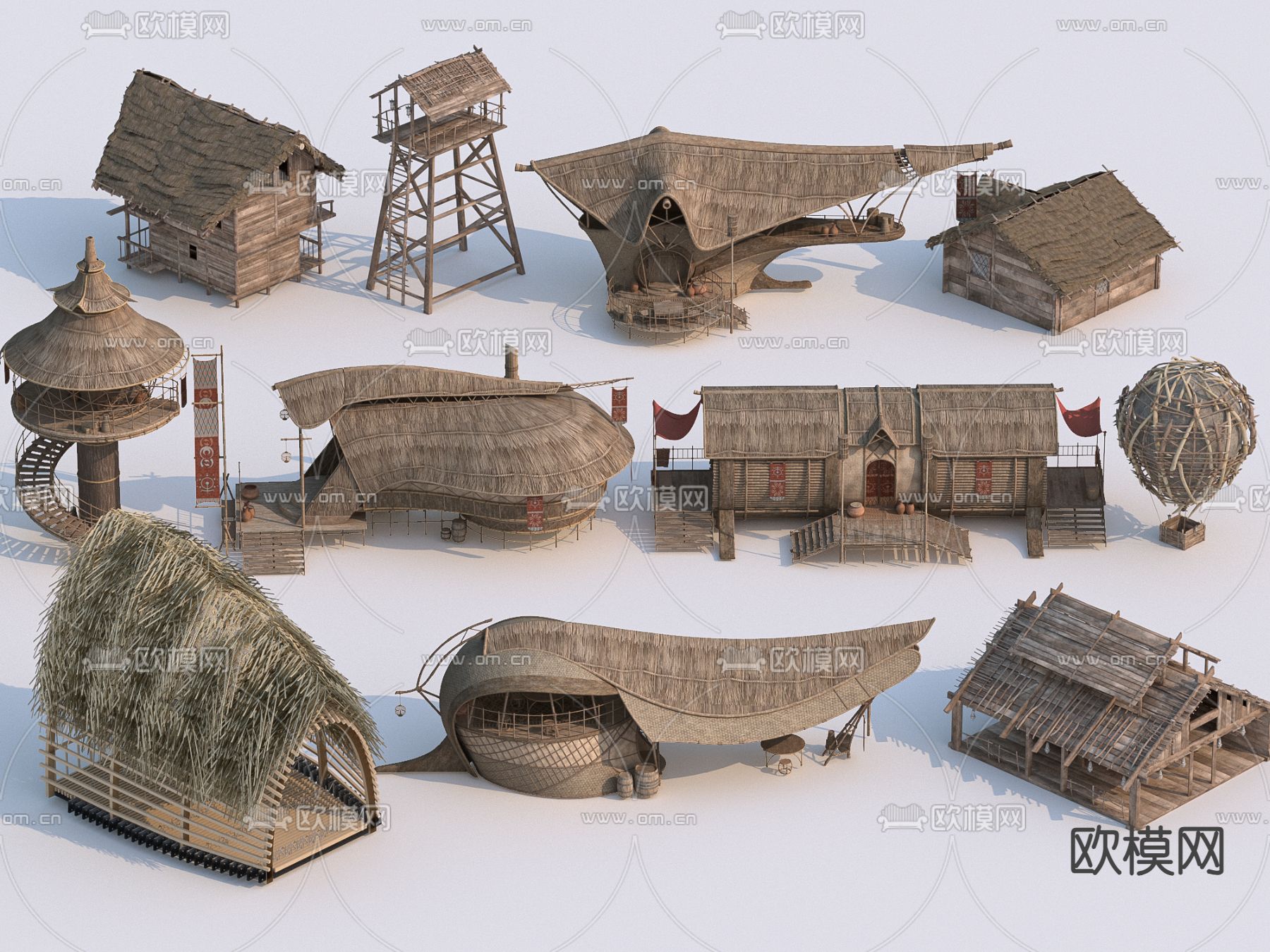 茅草屋 木屋 凉亭 景观亭3d模型下载