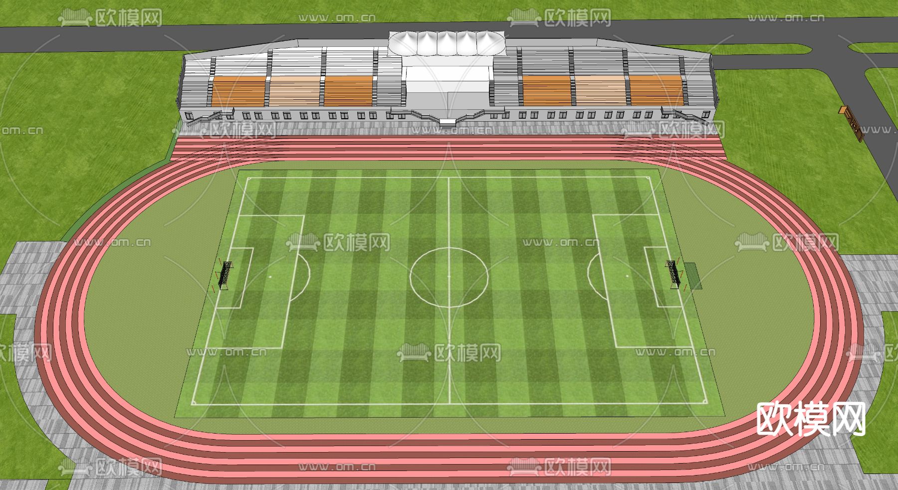 现代运动操场 足球场su模型下载（渲染图3）