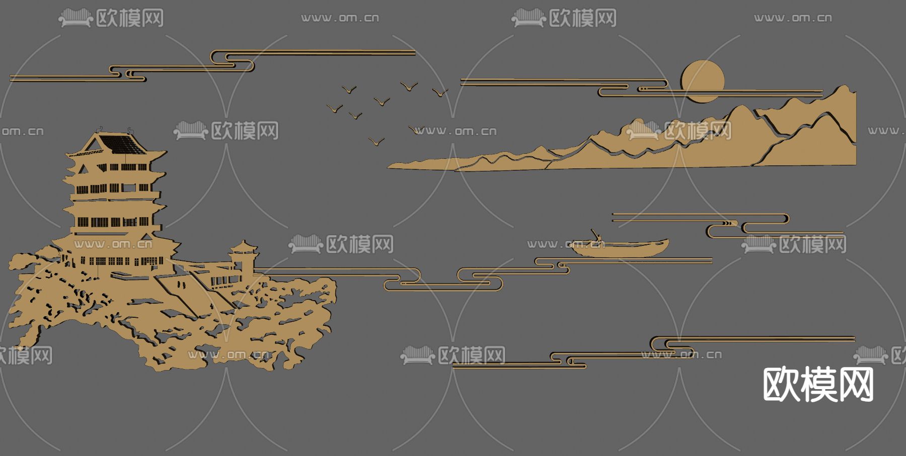 新中式木雕su模型下载（渲染图2）