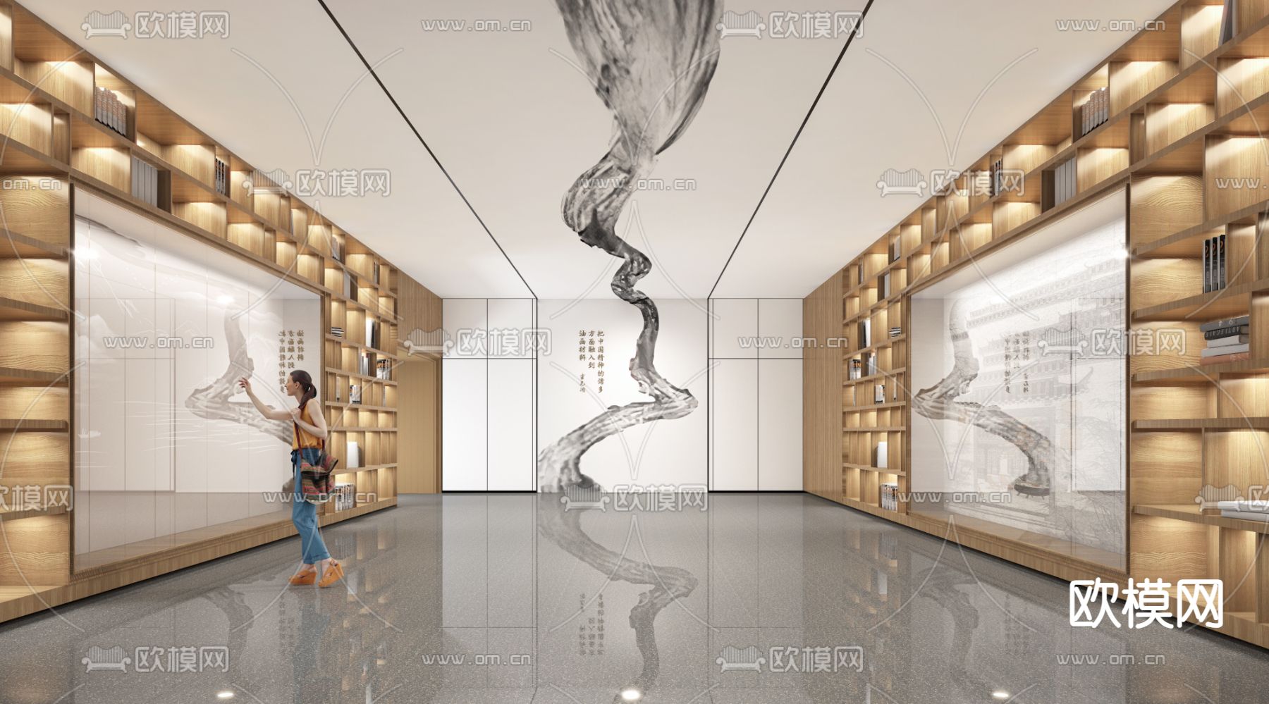 新中式展厅 文化墙su模型下载（渲染图1）