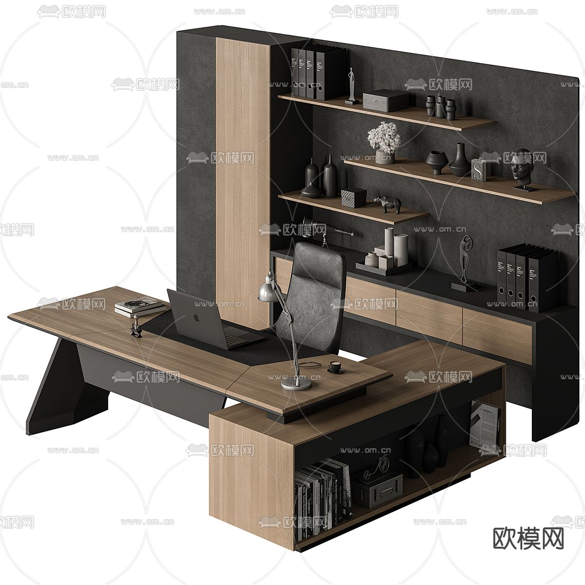 班台桌 老板桌3d模型下载（渲染图1）