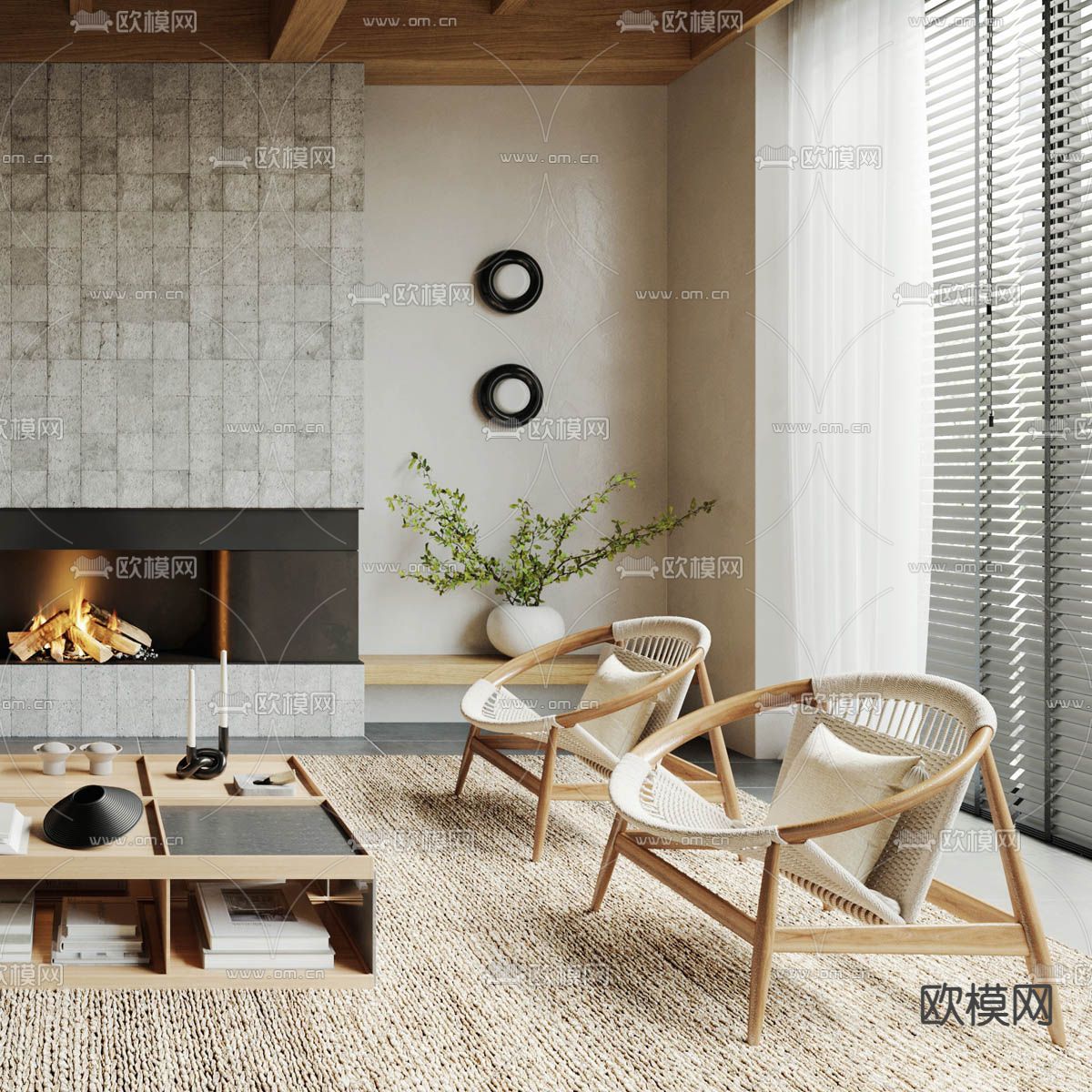 新中式禅意客厅3d模型下载（渲染图3）