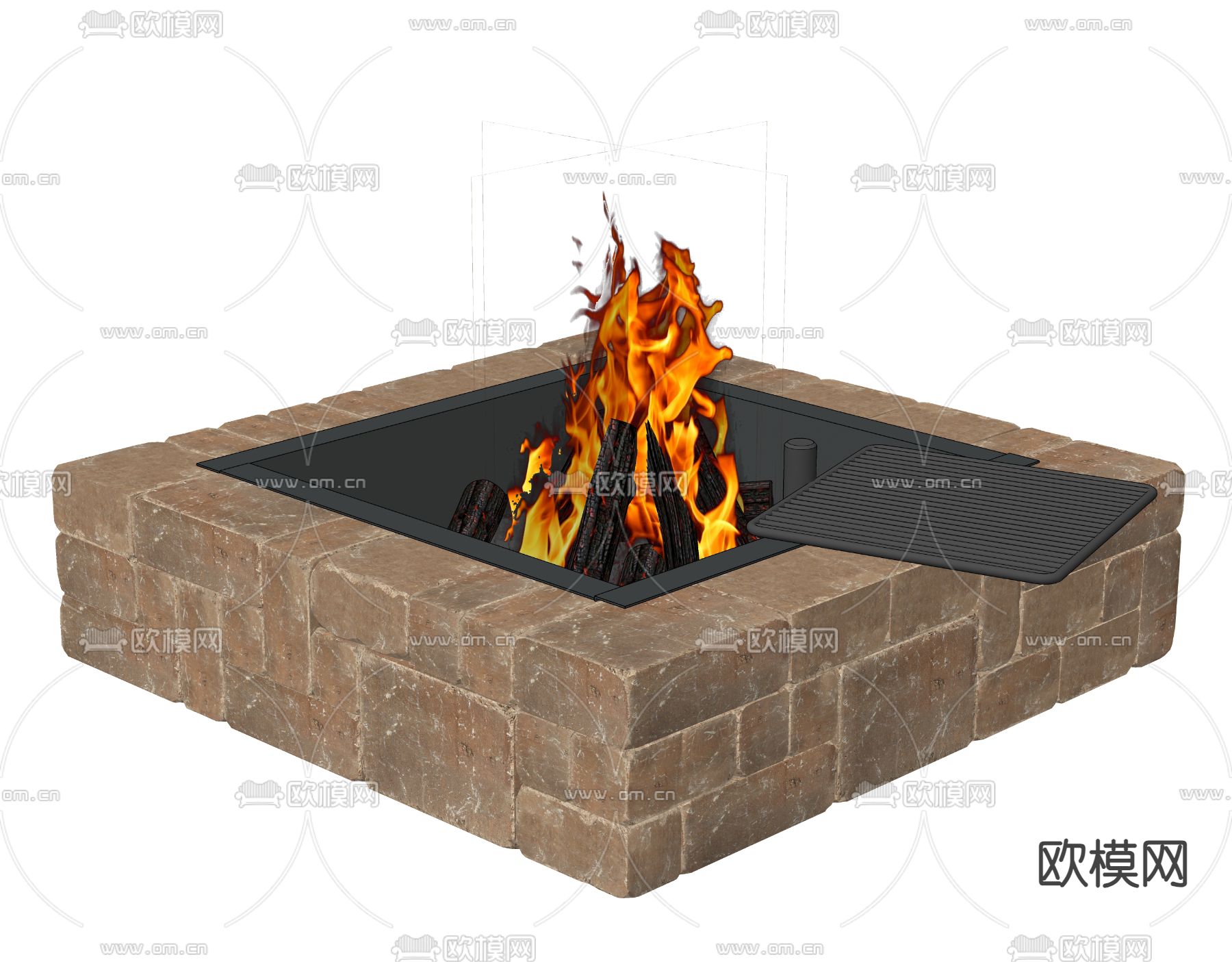 户外火炉 篝火su模型下载（渲染图2）