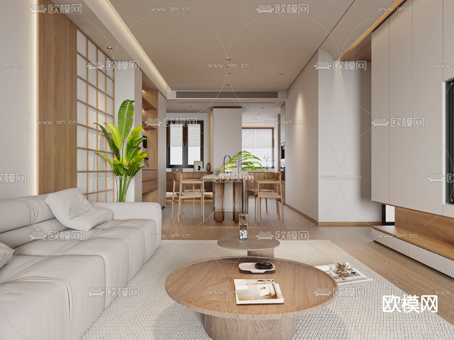 日式客厅 餐厅3d模型下载（渲染图4）