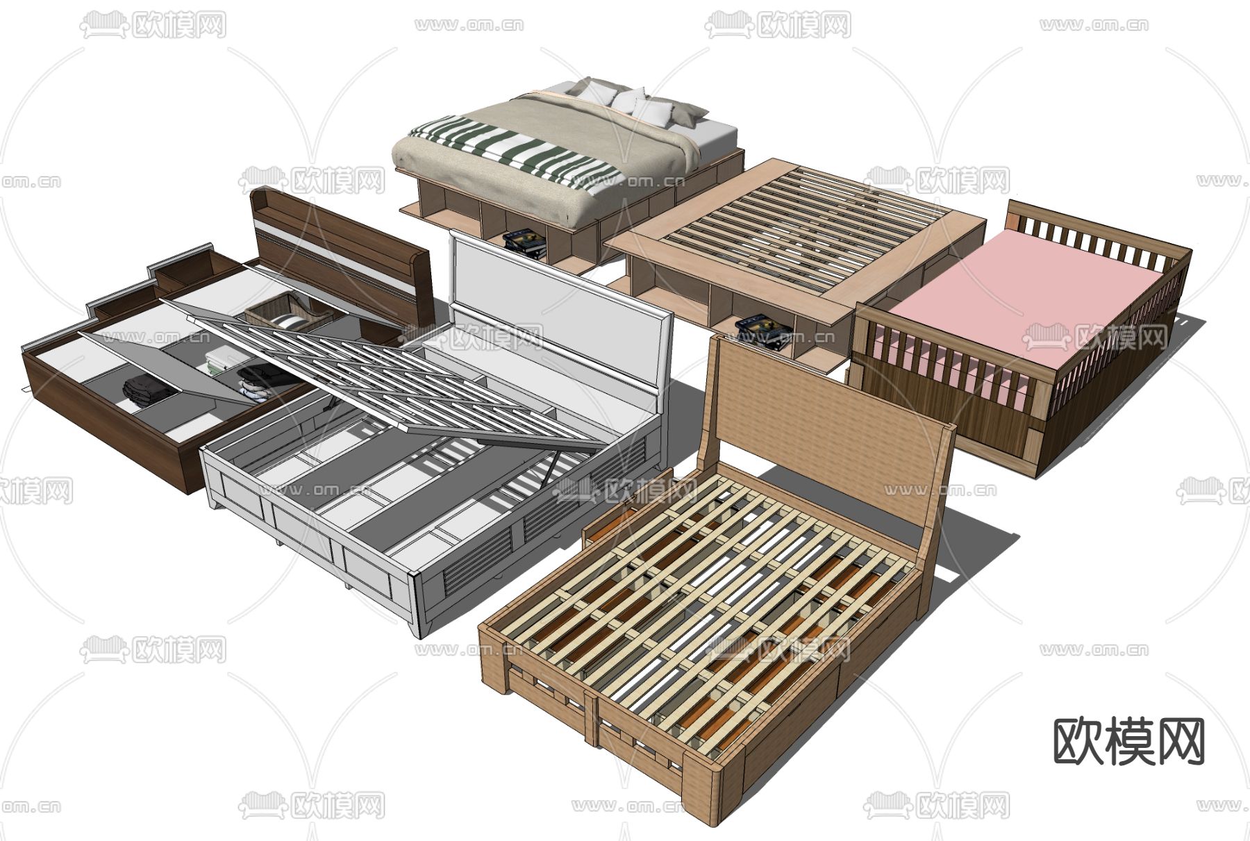 木板床 床架su模型下载（渲染图2）