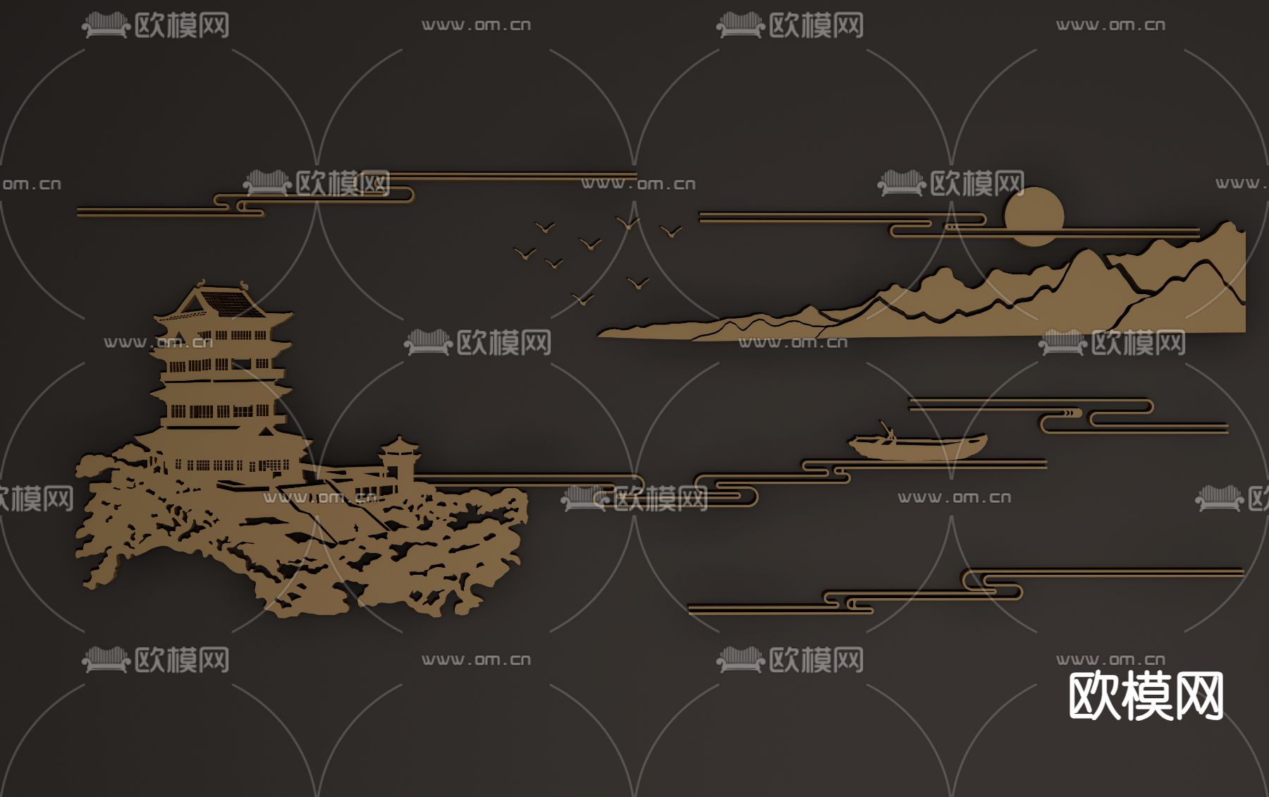 新中式木雕su模型下载（渲染图1）