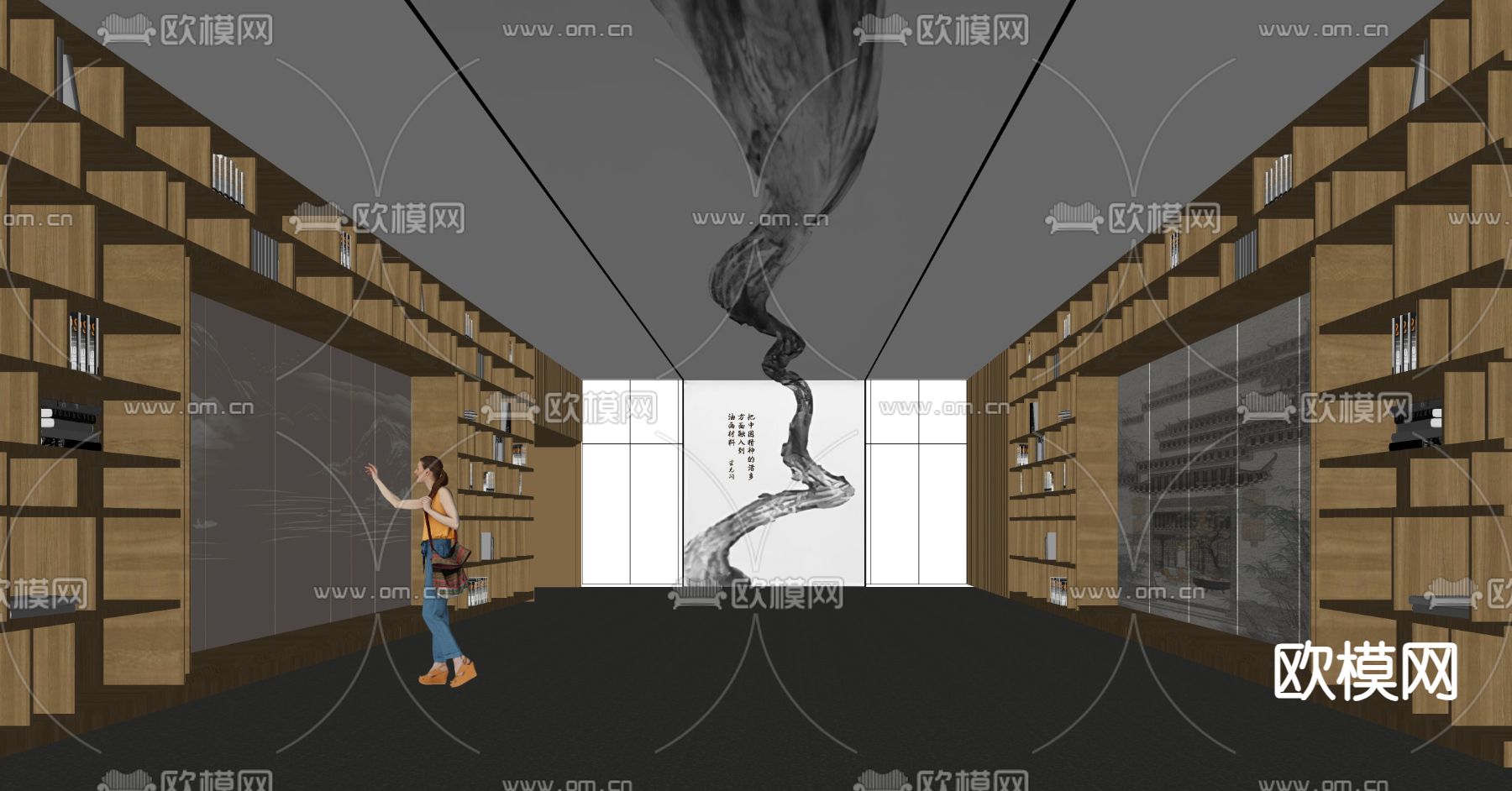新中式展厅 文化墙su模型下载（渲染图2）