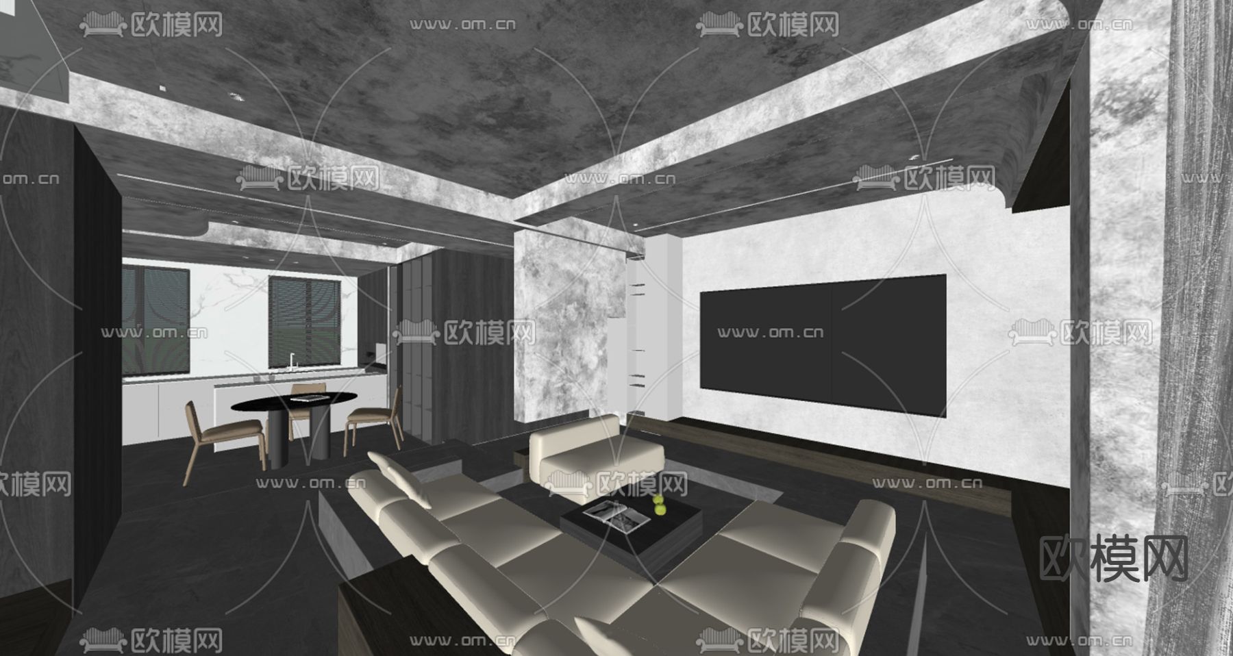 高级灰客餐厅su模型下载（渲染图9）