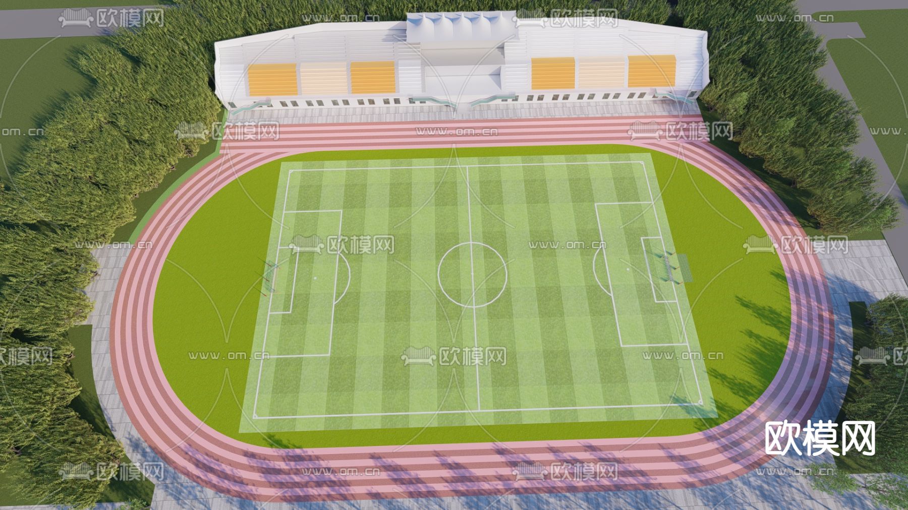 现代运动操场 足球场su模型下载（渲染图1）