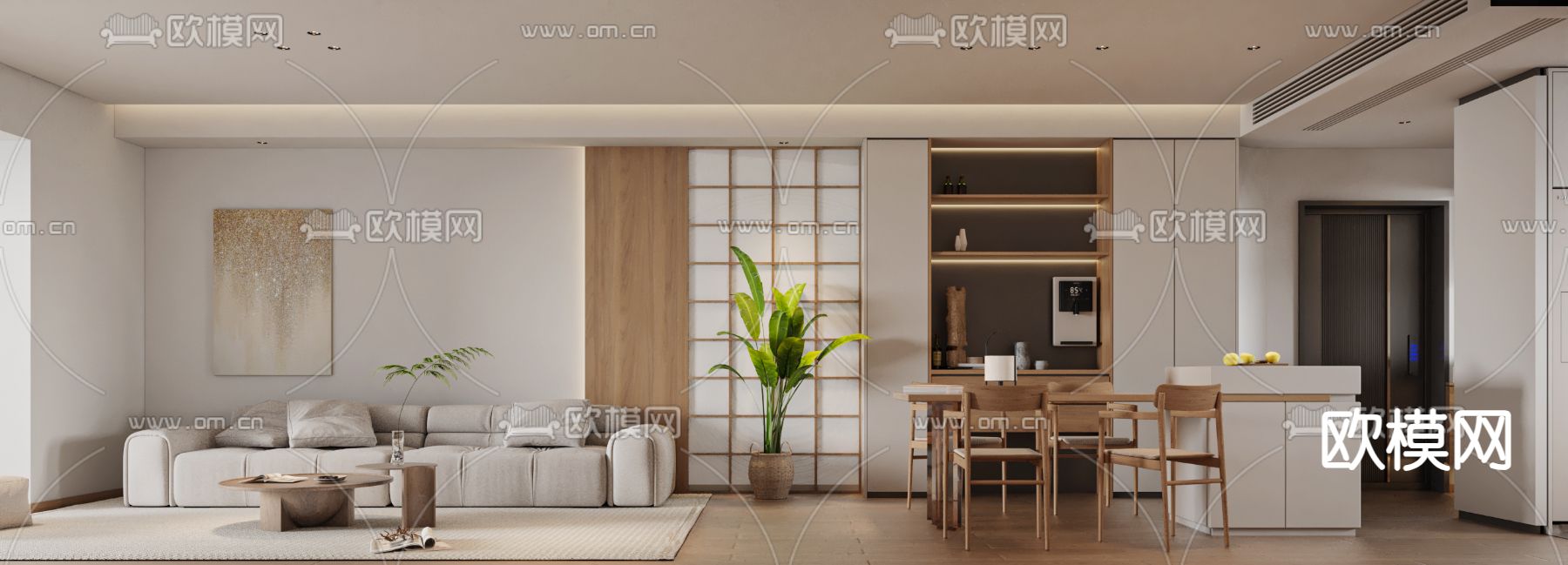 日式客厅 餐厅3d模型下载（渲染图2）