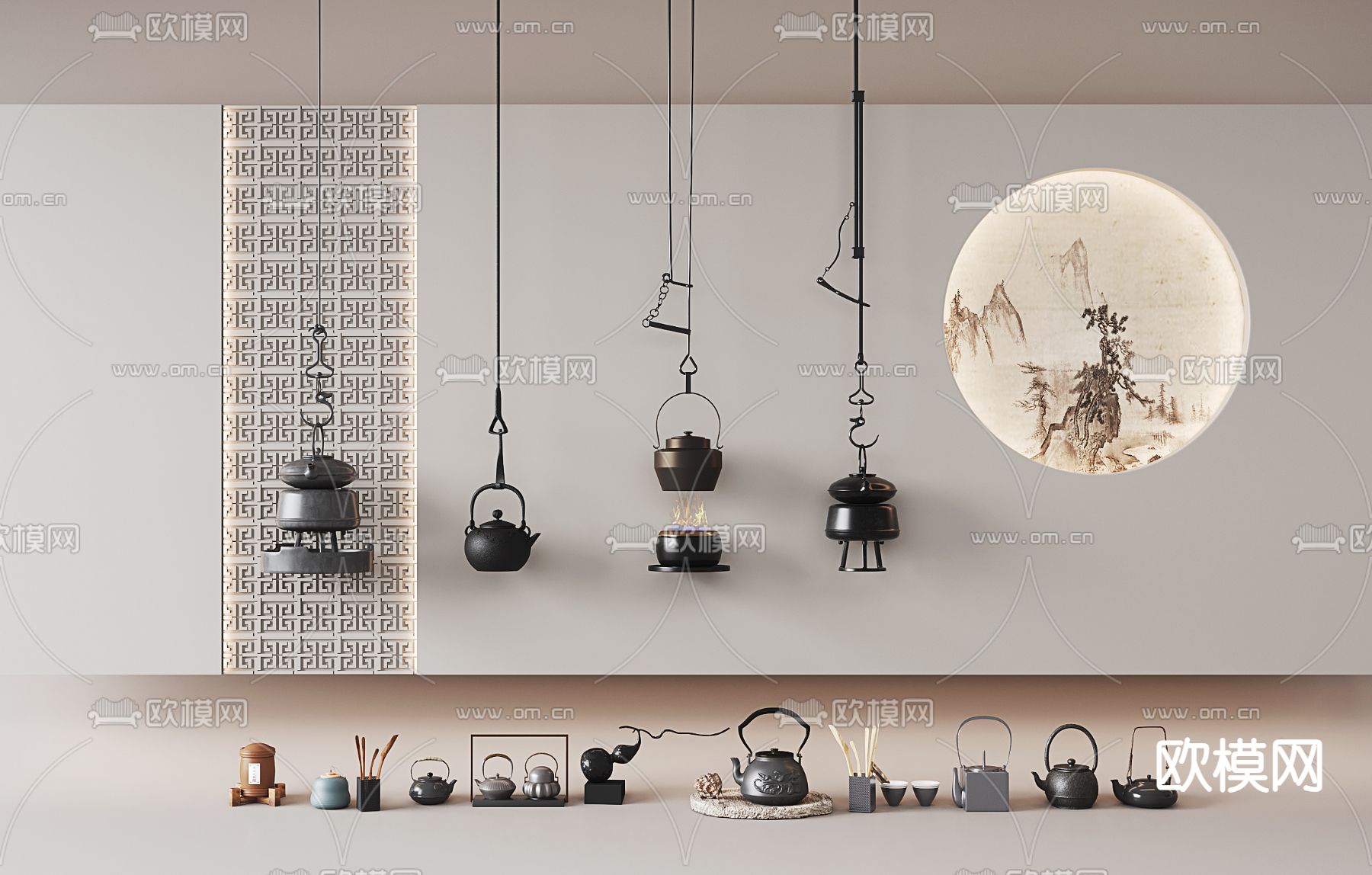 新中式悬挂茶壶su模型下载（渲染图1）