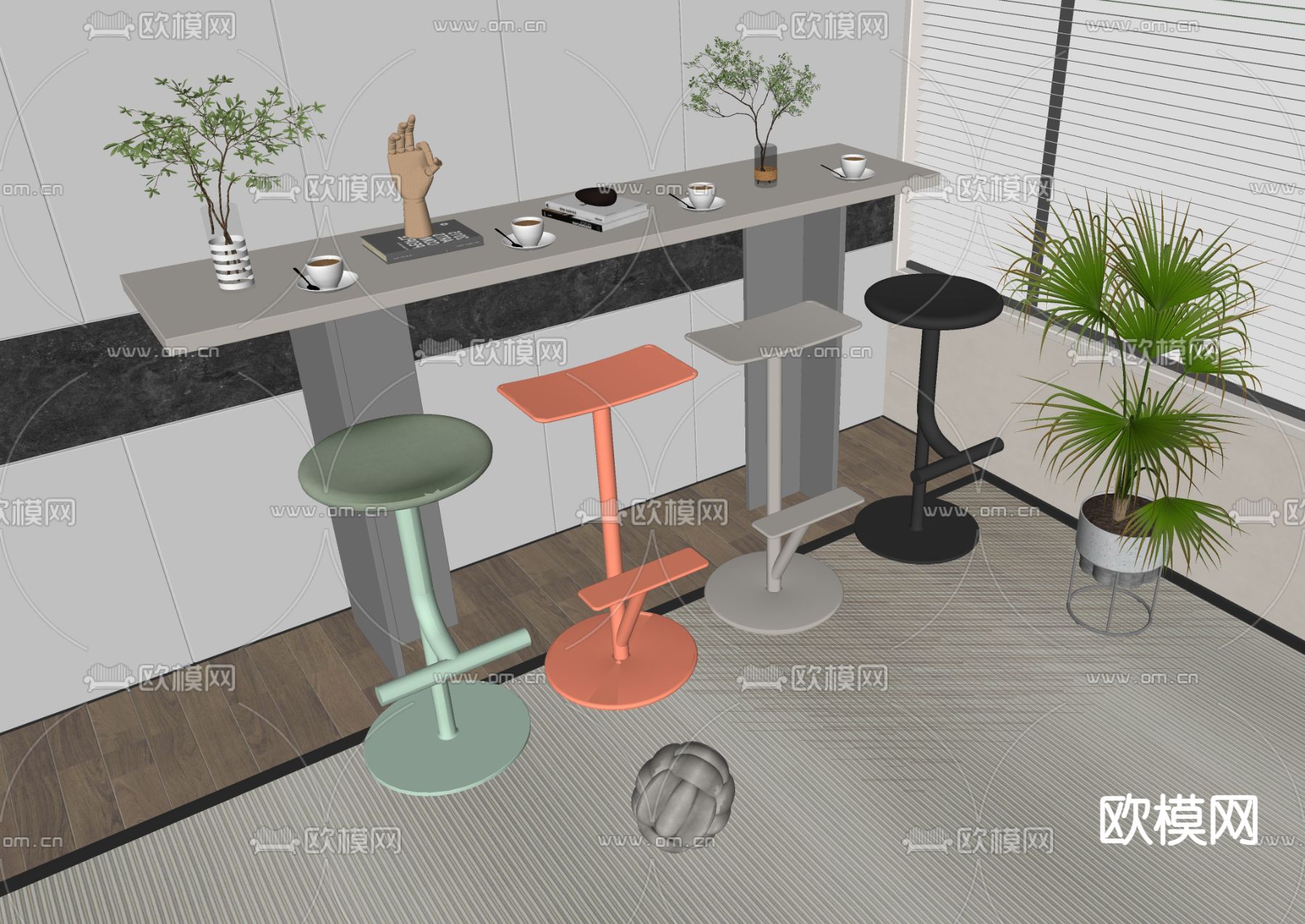 现代吧椅su模型下载（渲染图2）