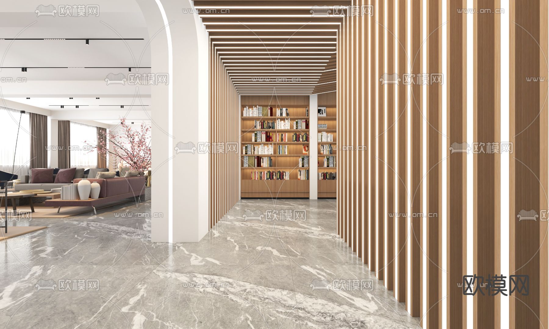 现代图书馆 书吧 休息区 茶水吧3d模型下载（渲染图2）