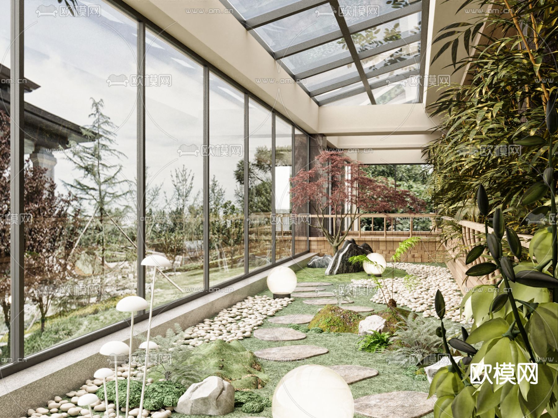 现代阳光房 玻璃房su模型下载（渲染图1）