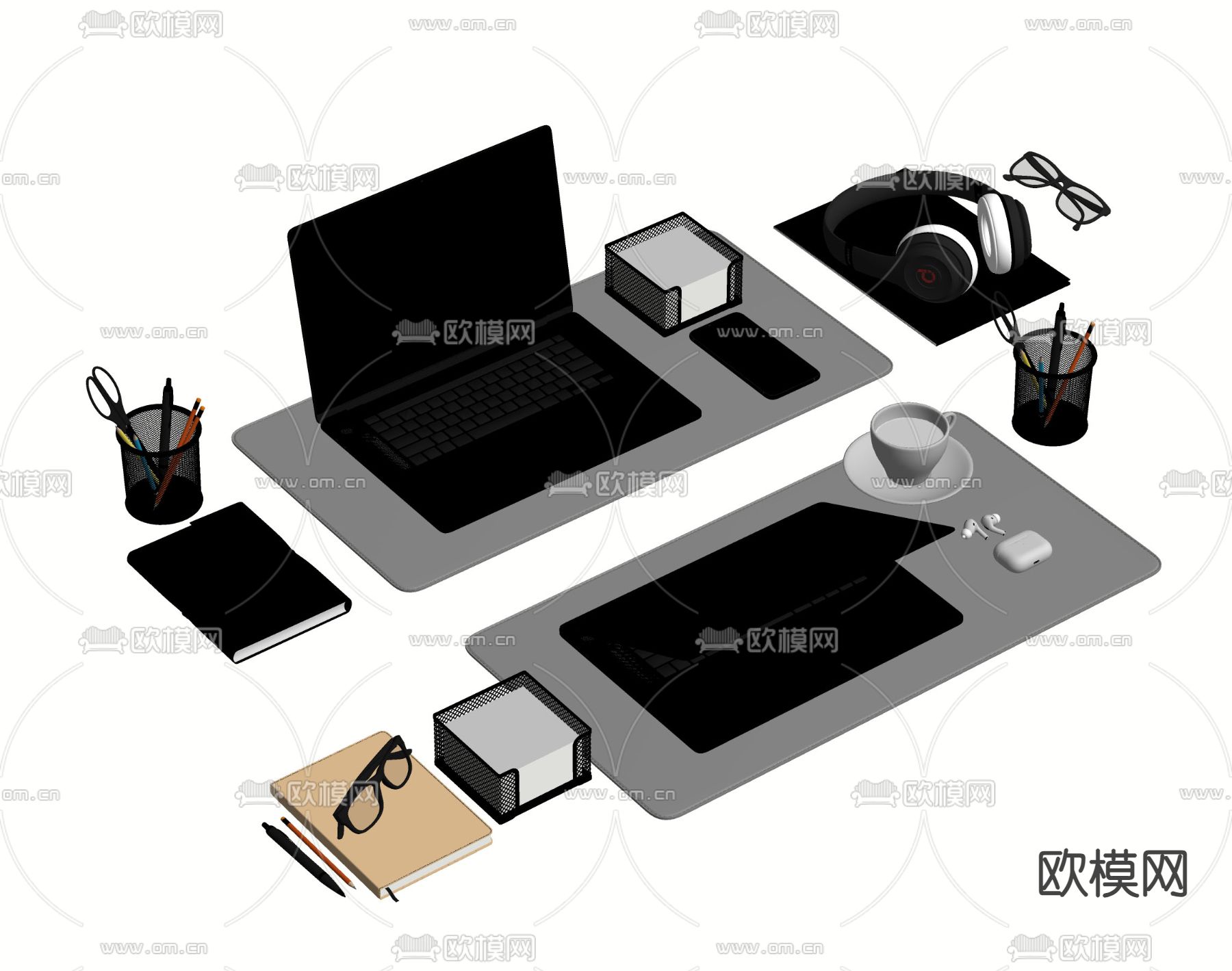 笔记本电脑 手机 耳机 移动硬盘 眼镜su模型下载（渲染图2）