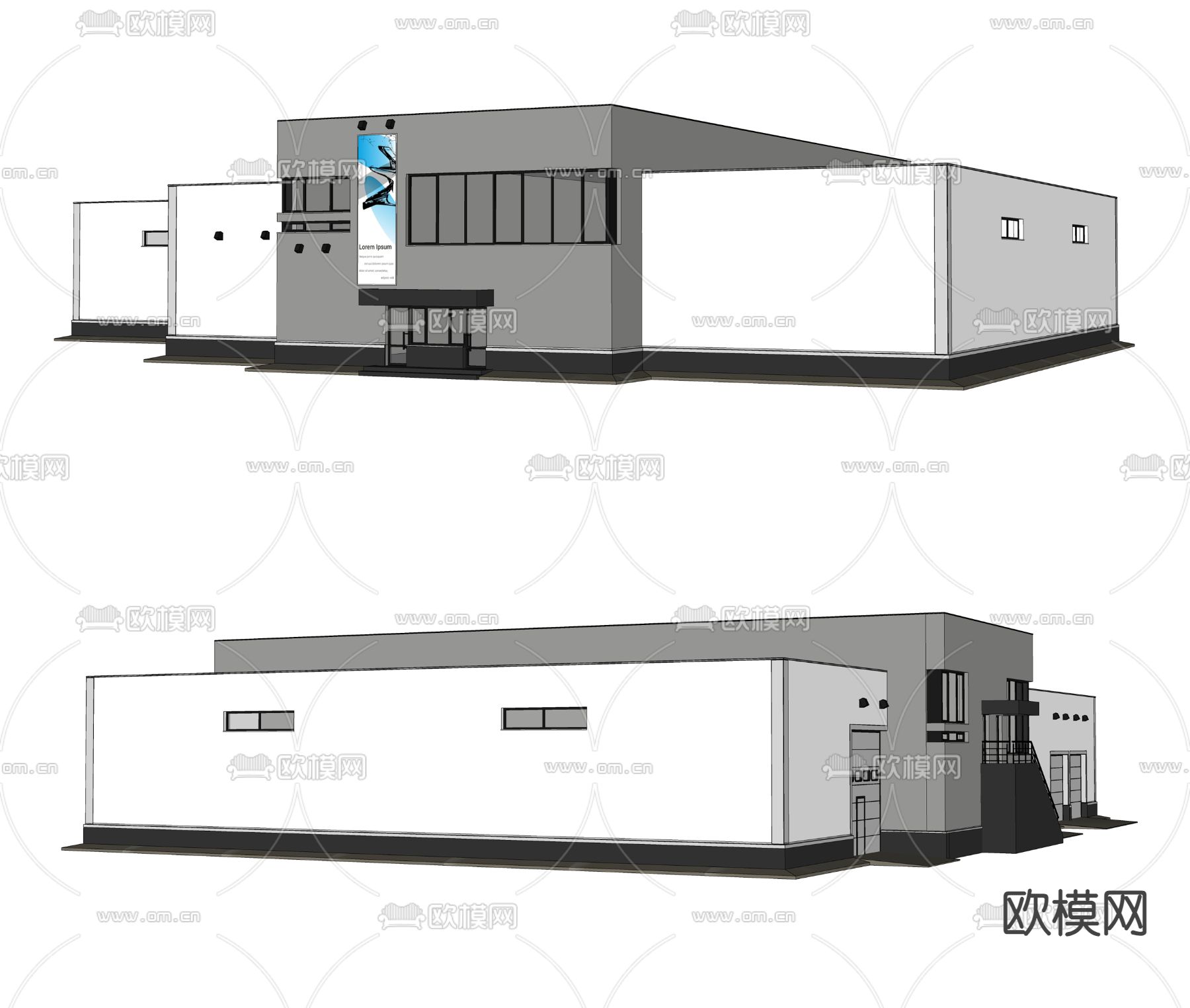 现代仓库 货舱 厂房su模型下载（渲染图2）