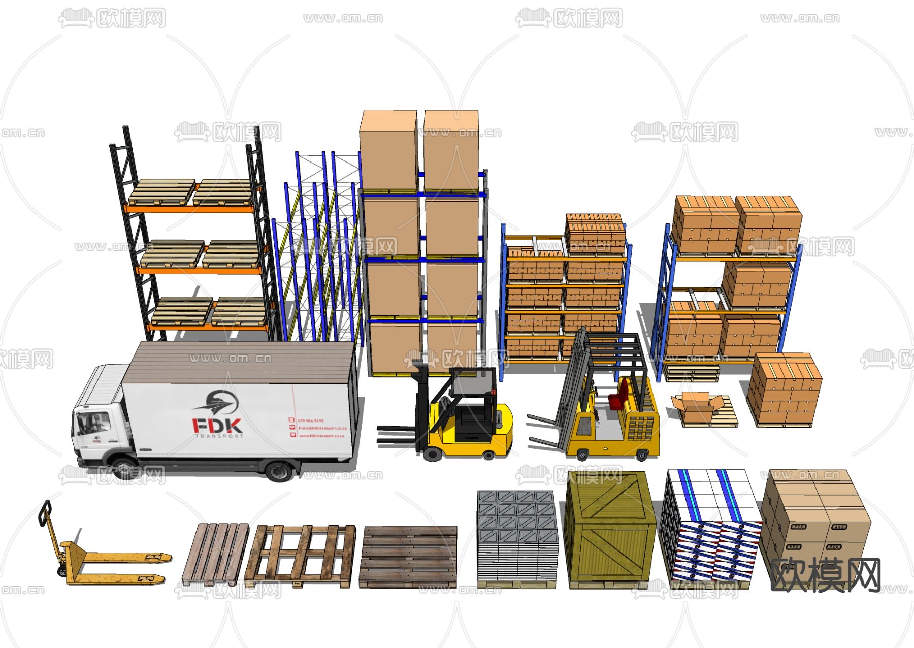 货运物流 货车 货箱 纸箱su模型下载（渲染图1）