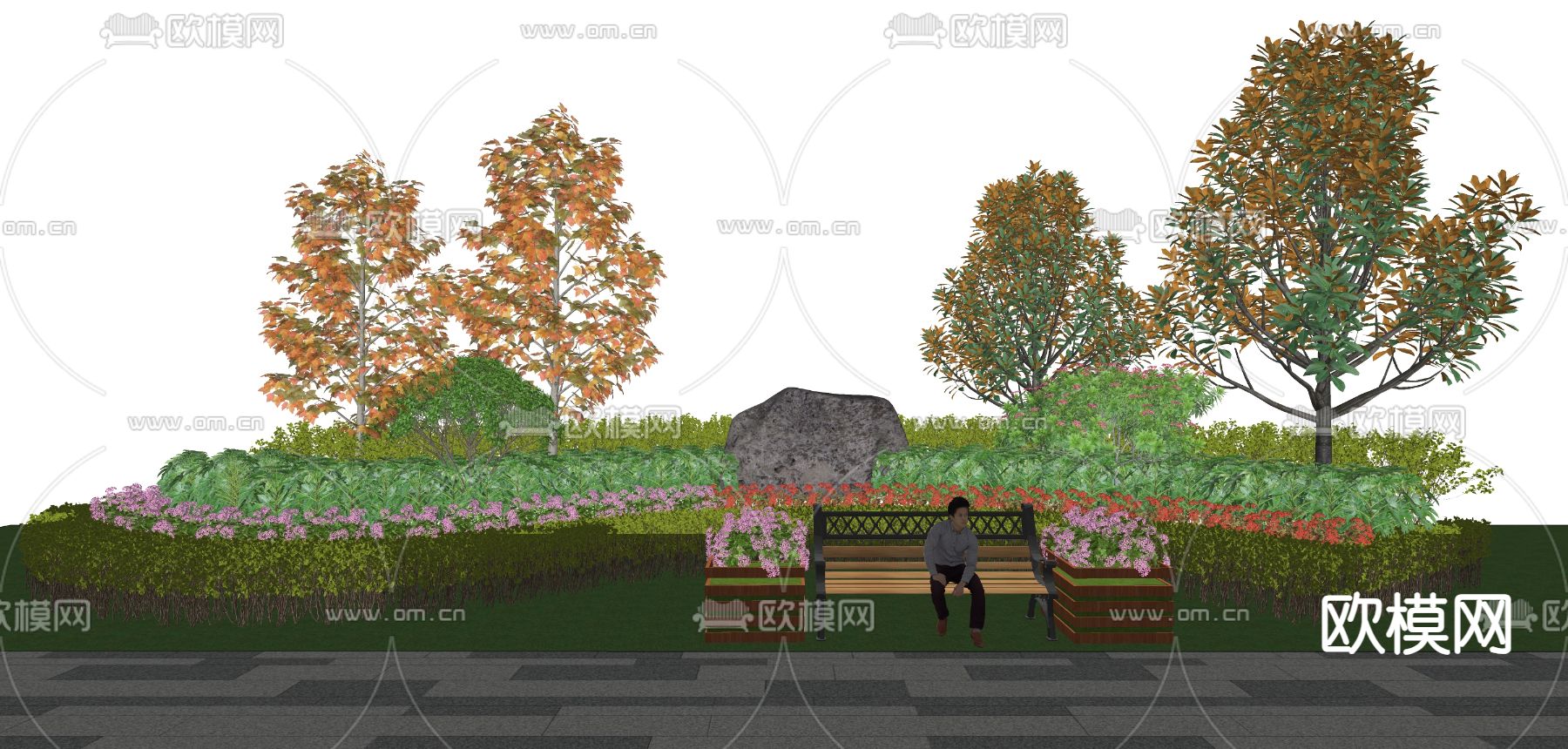 绿篱 灌木丛 花镜植物 球形灌木su模型下载（渲染图3）